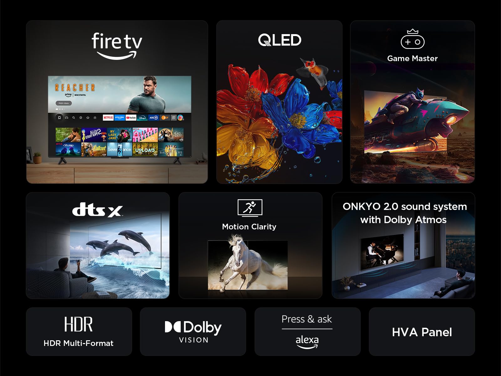 TCL 43T6C 43 Zoll QLED Fernseher, 4K UHD Fire TV, HDR10+, Dolby Vision & Atmos, Smart TV mit Sprachsteuerung mit Alexa, Google Cast & AirPlay 2