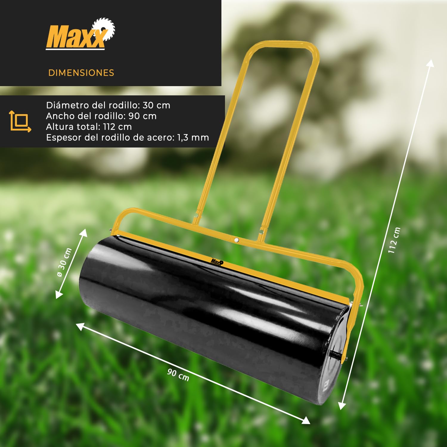 MaxxGarden - Rodillo para césped (acero, 90 cm de ancho, 33 cm de diámetro)