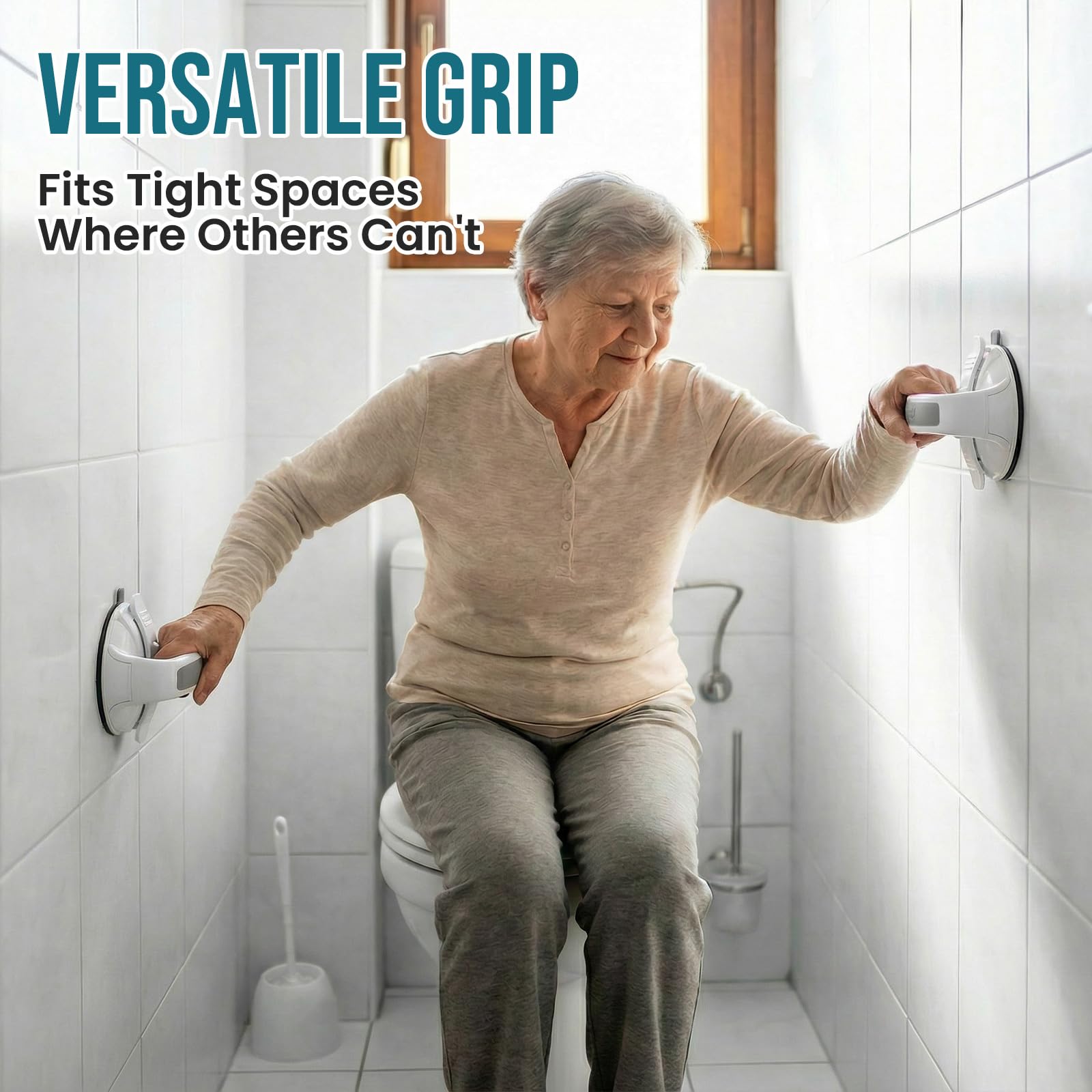 TAILI Dusche Haltegriff mit Saugnapf, 50kg, ohne Bohren, Rutschfest, Grau | Metalloptik, Kompakt, Abnehmbar, Senioren gerecht, für Fliesen/Glas/Marmor, Behinderten Hilfsmittel, 5 Sekunden Montage