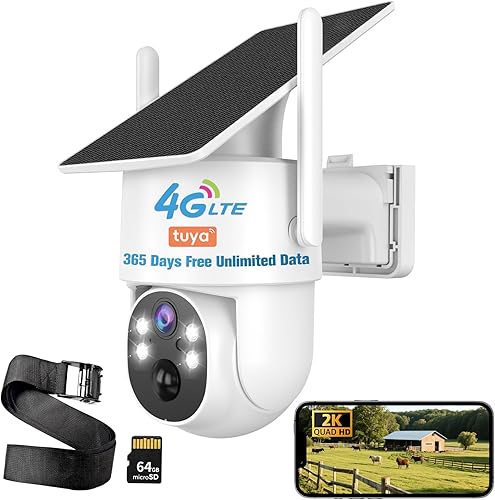 Cámara de seguridad celular 4G LTE para exteriores, cámara de seguridad inalámbrica sin WiFi, datos ilimitados gratuitos de 365 días, vista en vivo