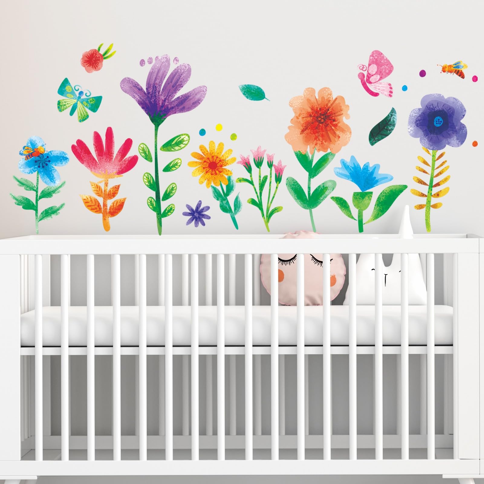 Watercolor Flower Wall Stickers - Kids Baby Boys Girls Toddler Garden Preschool Floral Wall Decals - Nursery Playroom Classroom Daycare Bedroom Home Wall Decor