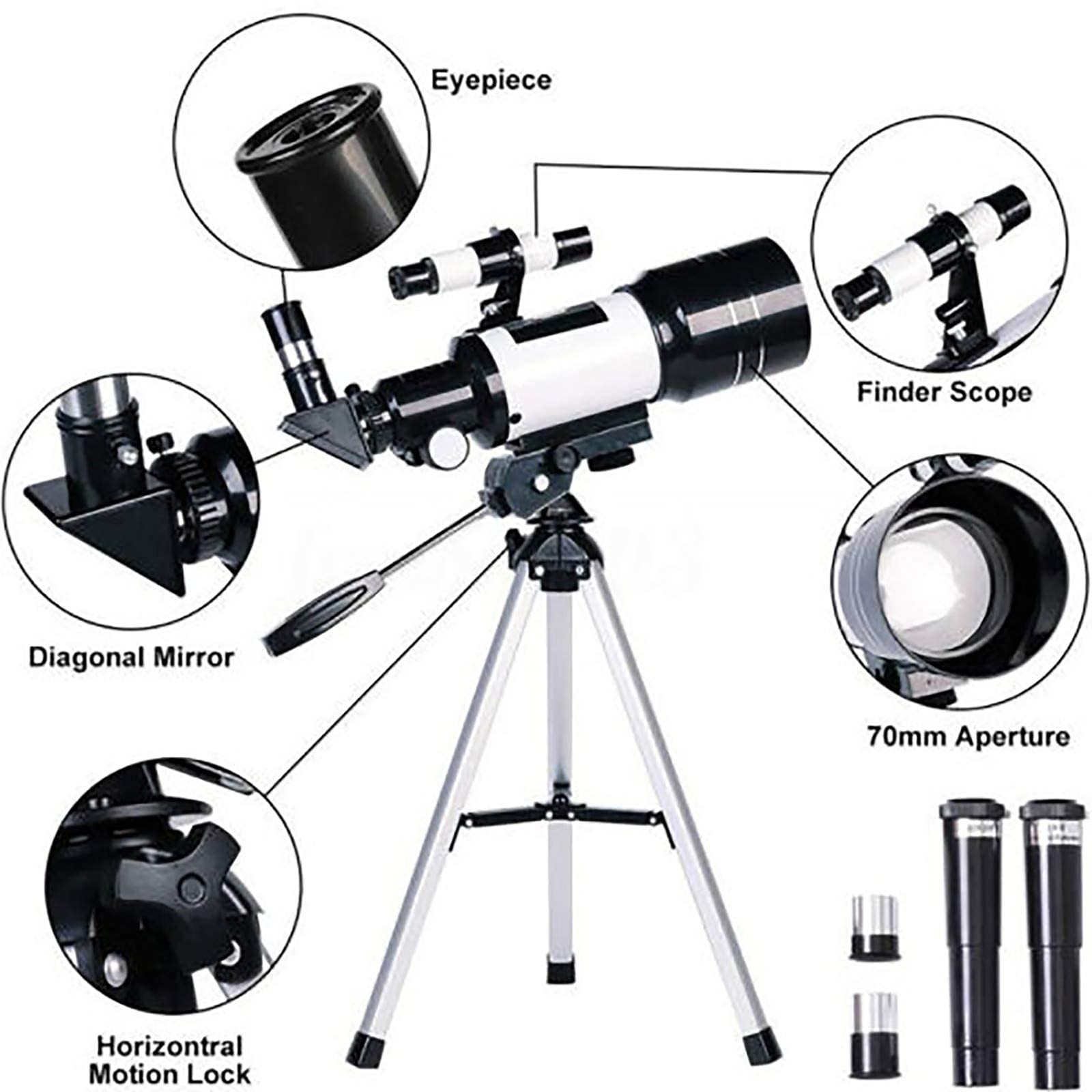 Télescope Astronomique 150X HD grossissement, avec trépied300/70 mm, Convient pour avec Sac à Dos et Adaptateur pour Smartphone pour Adultes, Enfants et débutants Télescope Astronomique 150X HD grossissement, avec trépied300/70 mm, Convient pour avec Sac à Dos et Adaptateur pour Smartphone pour Adultes, Enfants et débutants
