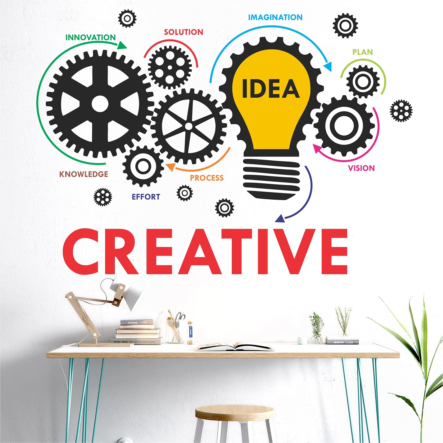 StickMe 'Creative Idea Innovation Teamwork Office Work Place Inspirational Motivational Wall Sticker' -SM1056 (Multi Colour, Vinyl - 100cm X 70 cm)-Self-Adhesive