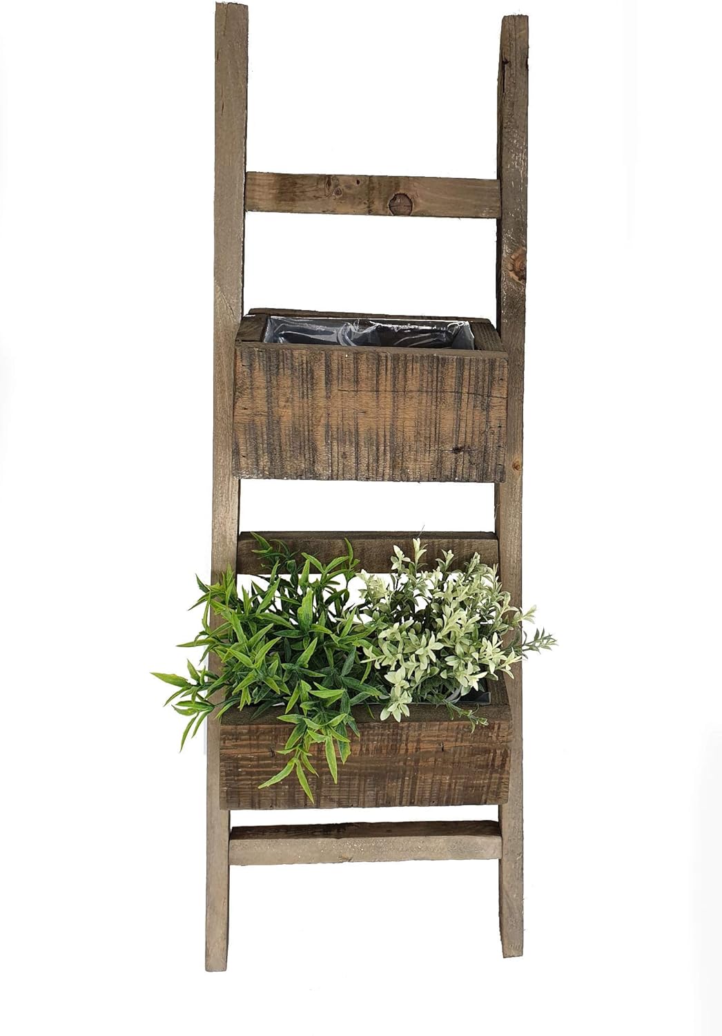 Spetebo Soporte para flores, escalera de madera, 80 cm, de madera antigua, 2 jardineras, escalera para flores, escalera para plantas