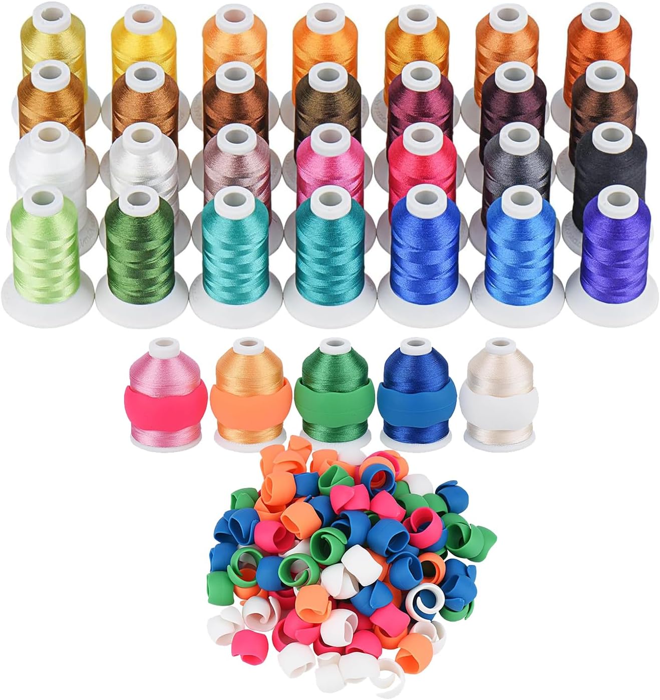 28 Assorted Colors Embroidery Machine Thread with 28 Thread Holder, 500M (550Y) Each Bobbin Polyester Embroidery Threads Kit and Spool Huggers for Sewing & Embroidery Machine- Janome Series 3