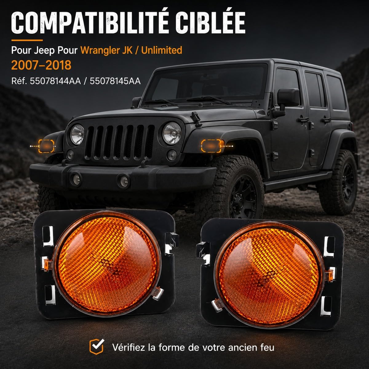 Pour Jeep Pour Wrangler JK 2007-2018 clignotant latéral feu répétiteur