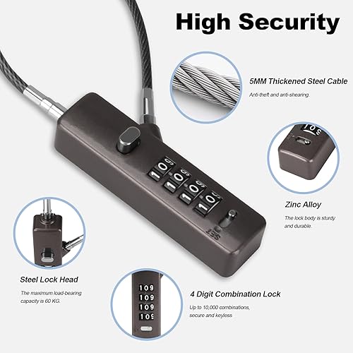 Miniatura 3 de Candado de cable versátil – Cerradura de combinación de 4 dígitos con 3 cuerdas trenzadas de acero intercambiables (9 pulgadas/23.6 pulgadas/47.2