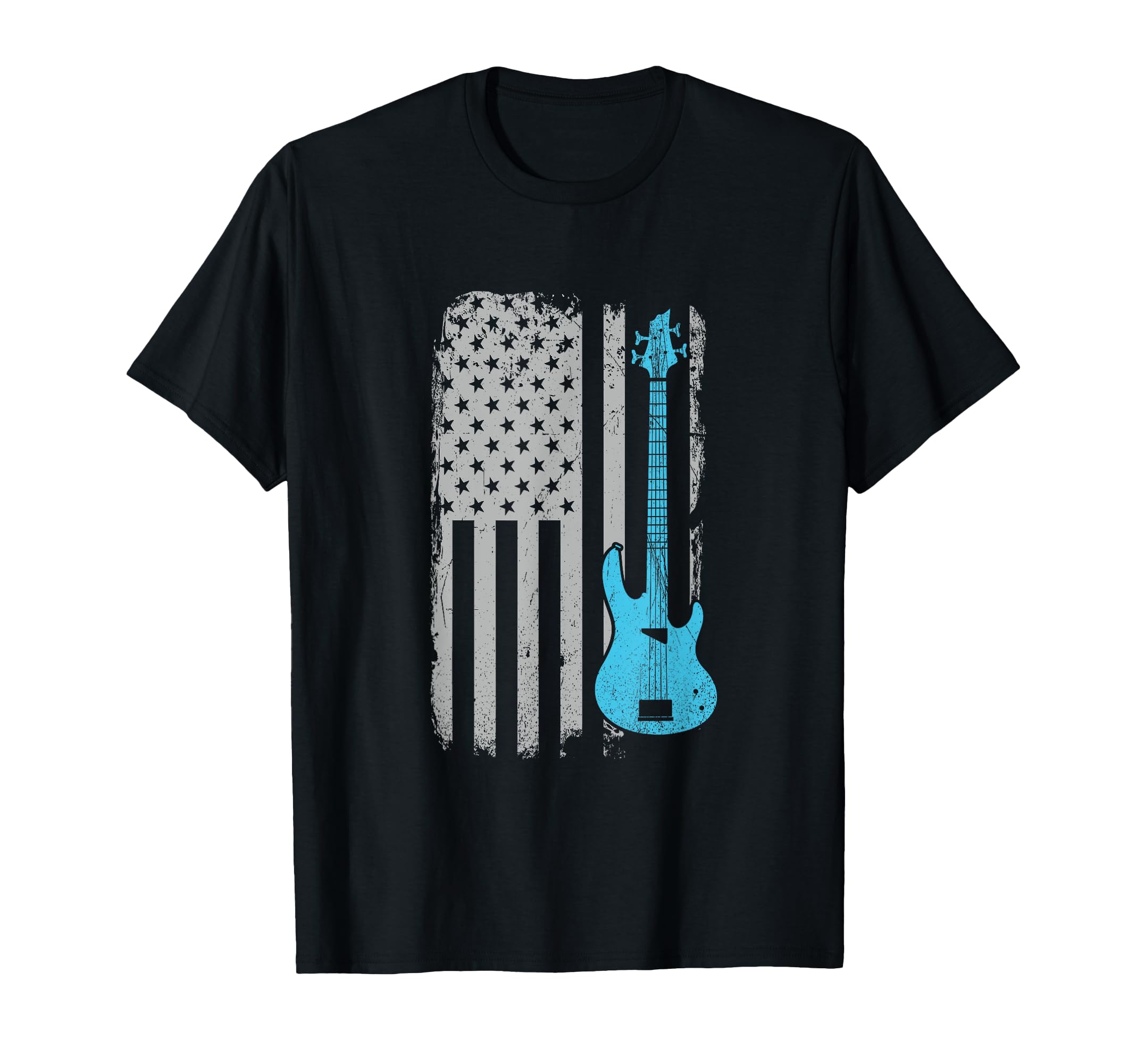 Electric Bass Guitar Player American Flag Musician T-Shirt