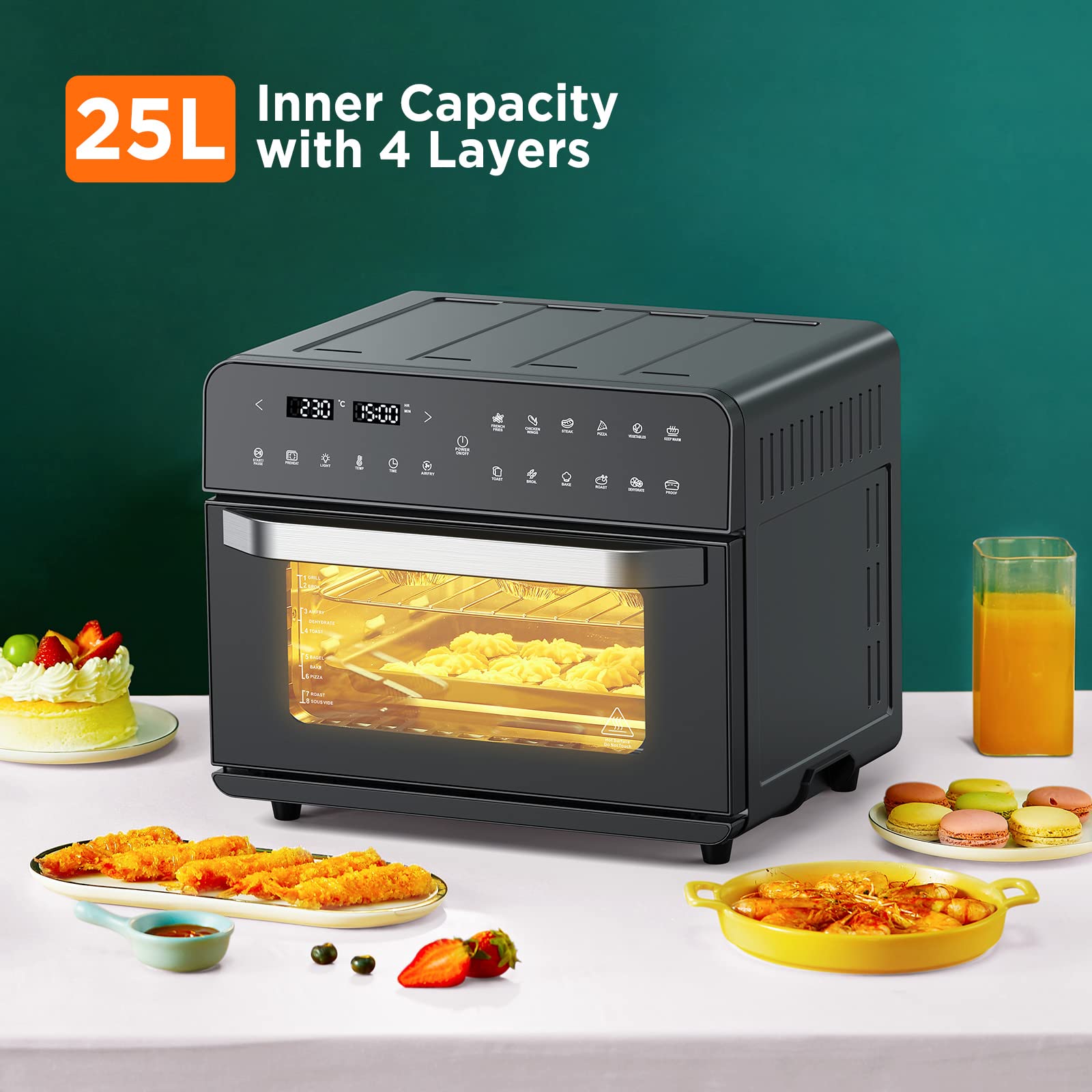 25L Convection Oven, Digital Countertop Convection Mini Oven,12 in 1
