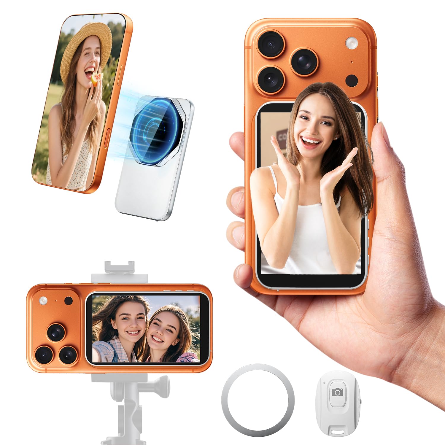 ZeeSunMm Handy Selfie Monitor für iPhone & Android – 4K Selfie Monitor iPhone mit 3,97" Bildschirm, Bluetooth-Fernbedienung, Magnetring & Langzeit-Akku für Vlog, Live-Stream & TikTok