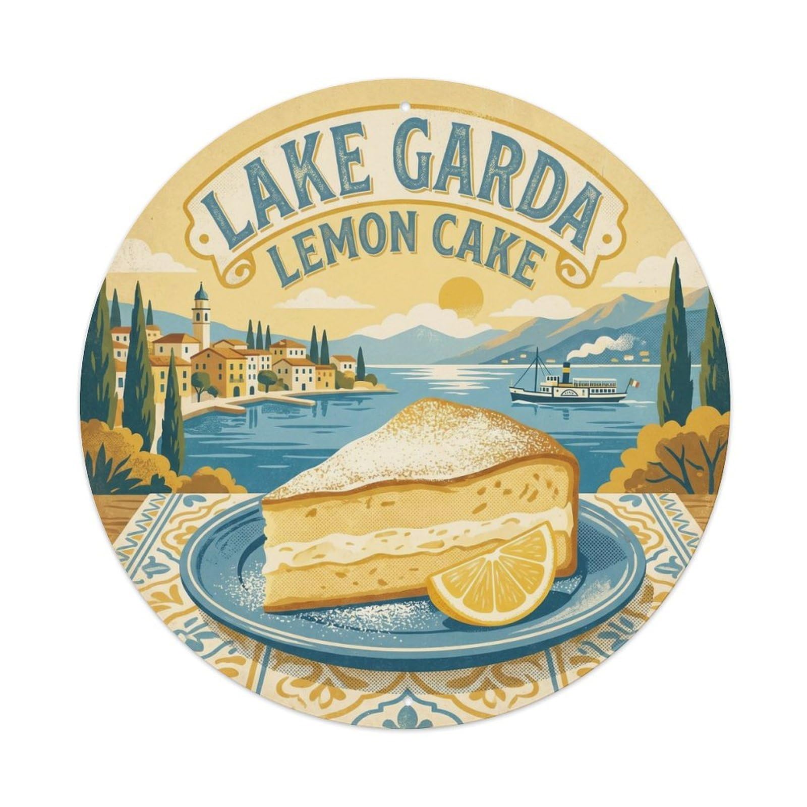 Retro Lake Garda Italy Lemon Cake Food Culture Travel Metal Tin Sign