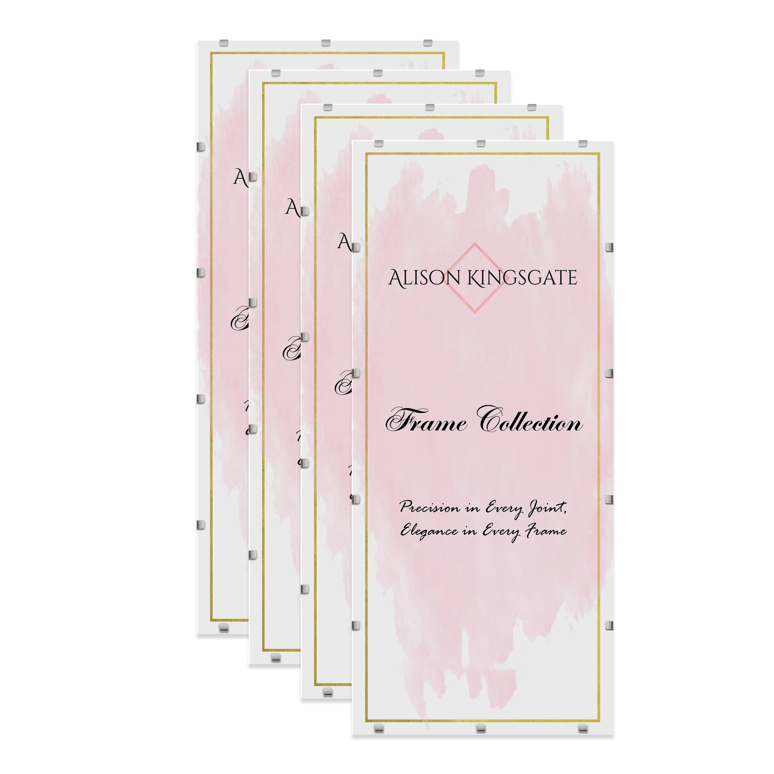 Alison Kingsgate 100X50CM Clip Frame (Pack of 4)- Frameless Picture Frame with Shatter-Resistant Perspex & Sturdy MDF Back- Borderless Clip Photo Frame for Posters, Certificates, Art & Wall Decor