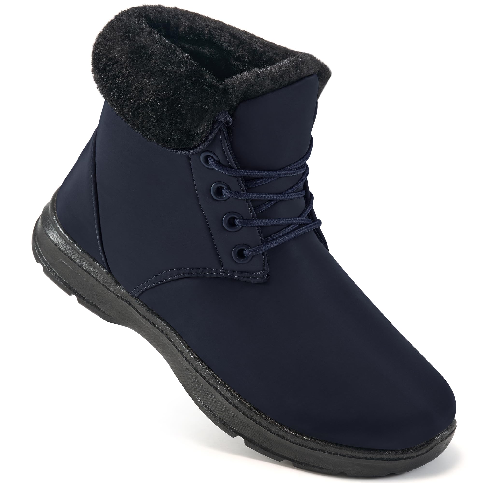 Ecetana Winter Boots for Women Snow Warm Fur Lined Waterproof Ankle Booties Lace Up Non Slip Flat Comfortable