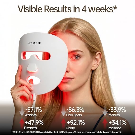 FDA Cleared Red Light Therapy Mask for Face, LED Face Mask with 4 Light Modes, 850nm NIR, 280 LEDs Dual Red Light for Anti-Aging & Acne Reduction - White