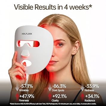 FDA Cleared Red Light Therapy Mask for Face, LED Face Mask with 4 Light Modes, 850nm NIR, 280 LEDs Dual Red Light for Anti-Aging & Acne Reduction - White