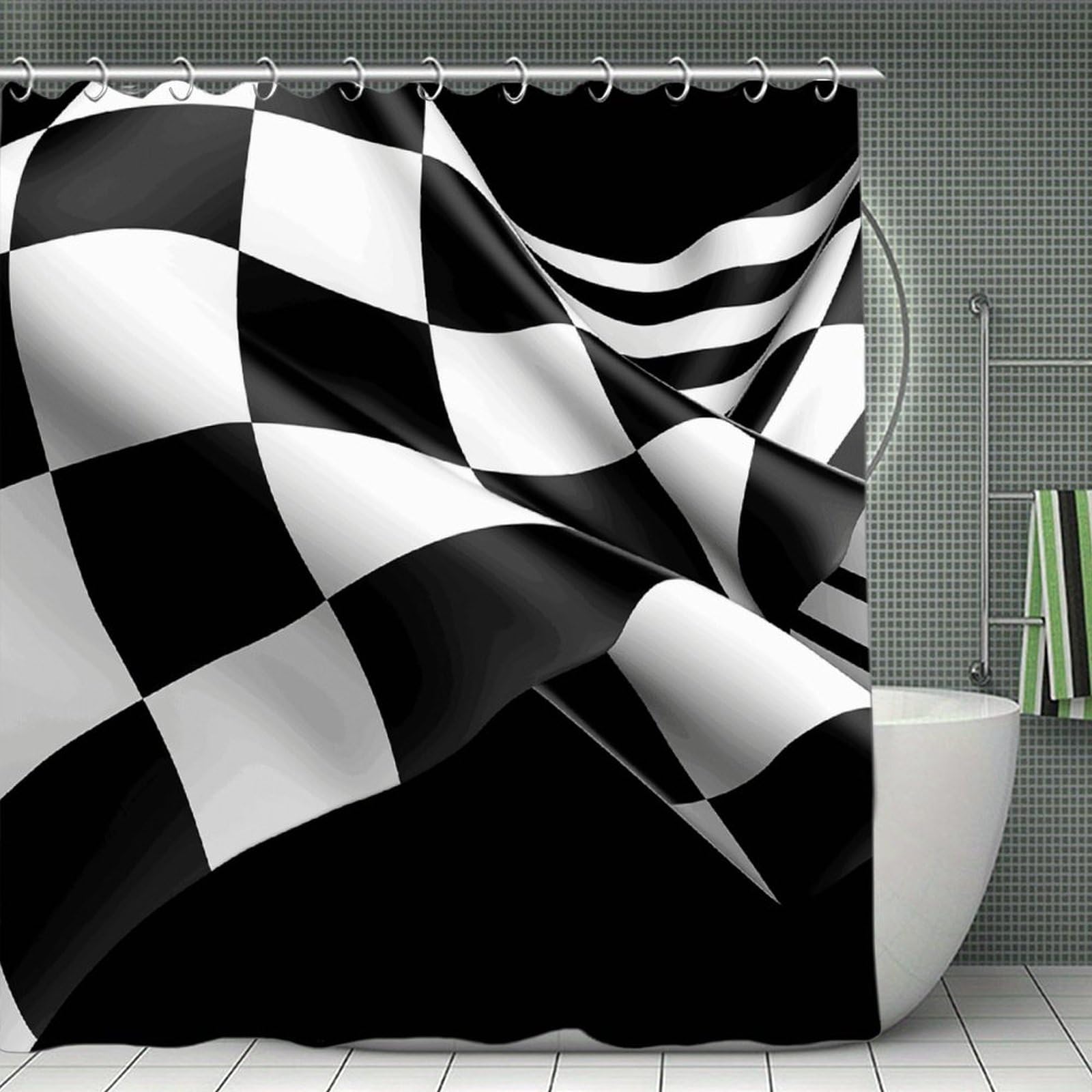 VstaDank Black White Formula Checkered Flags Pattern Bath Curtain Elegant Heavy Duty Shower Curtains 70x70 in Rustic Farmhouse Cloth Shower Curtains Neutral Modern Bath Curtain for Bathroom