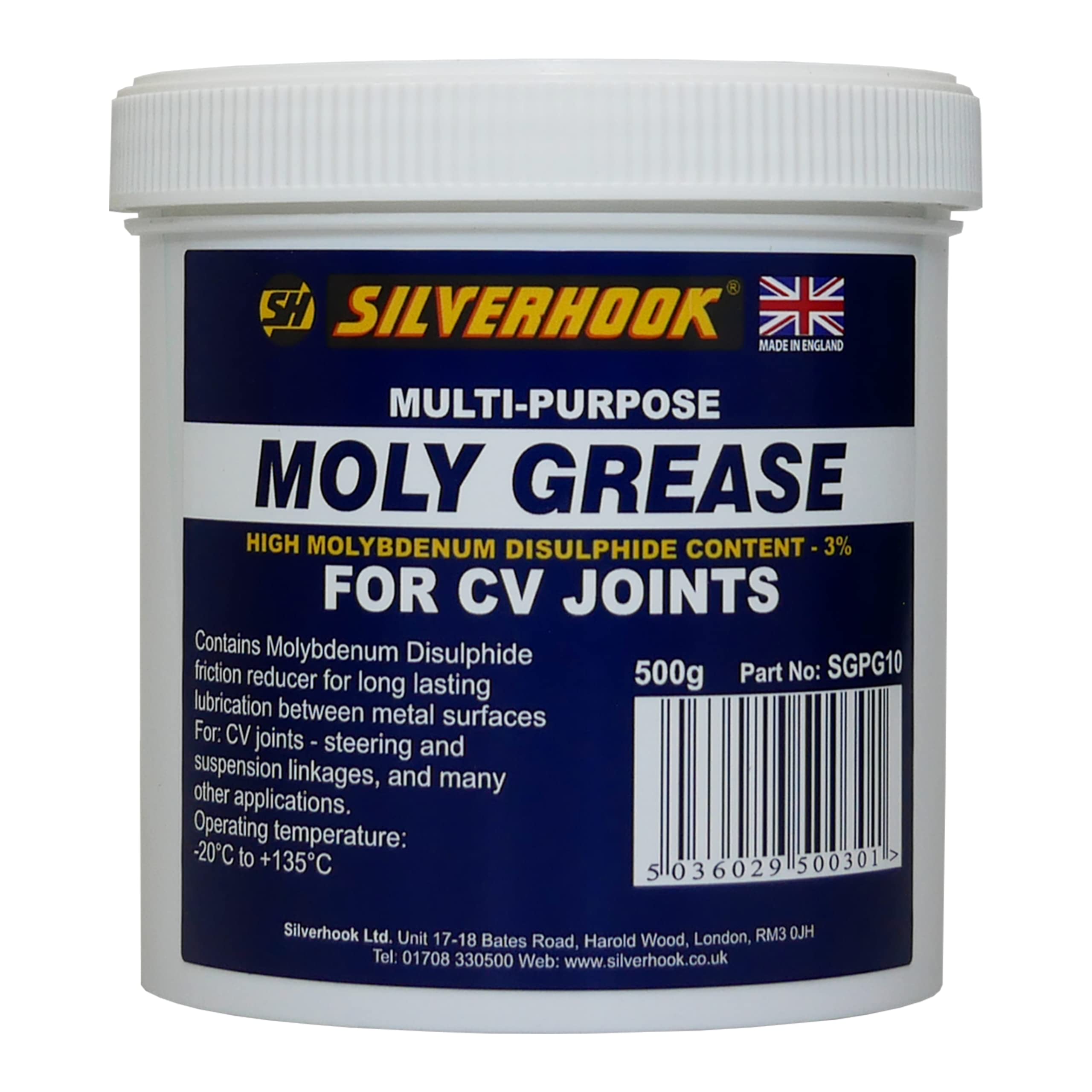 Silverhook Moly Grease Tub 500g with Molybdenum Disulphide for CV Joints, Steering and Suspension Linkages