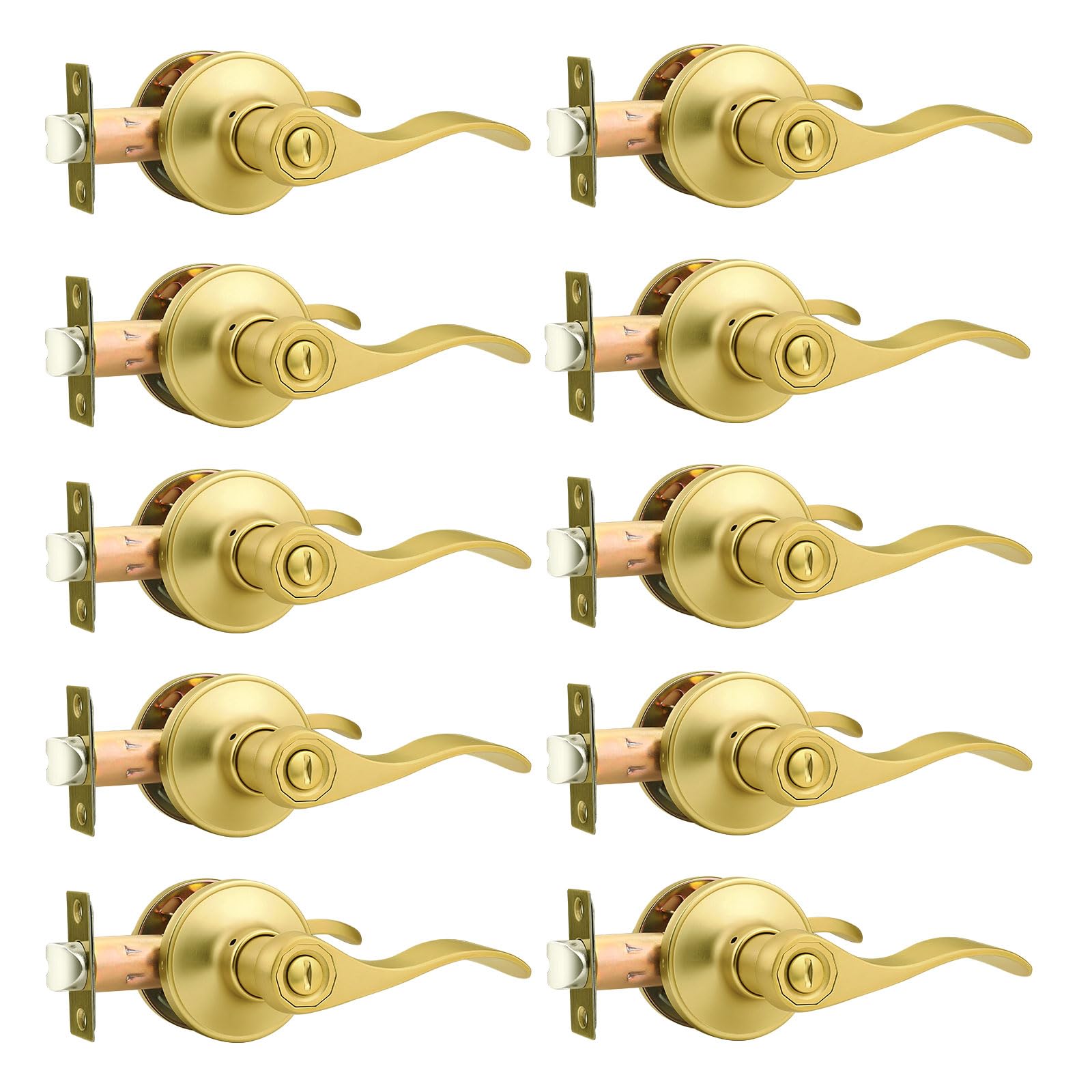 Poignées de porte intérieure dorées Probrico lot de 10 style vague pour chambre
