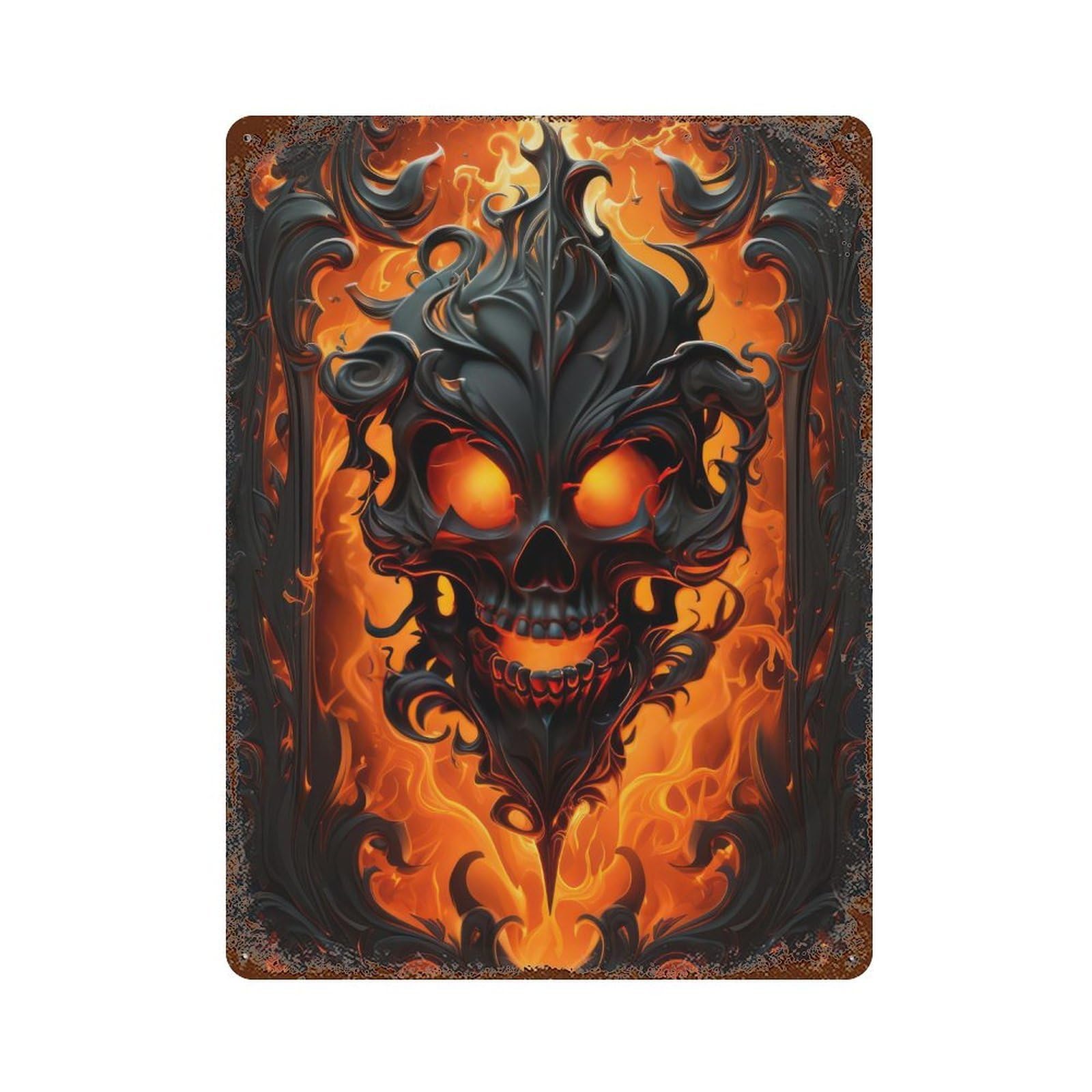 Flaming Gothic Skull Artwork 15.7"x11.8" Retro Metal Sign, Vintage Wall Decor for Office, Studio And Wall Decor