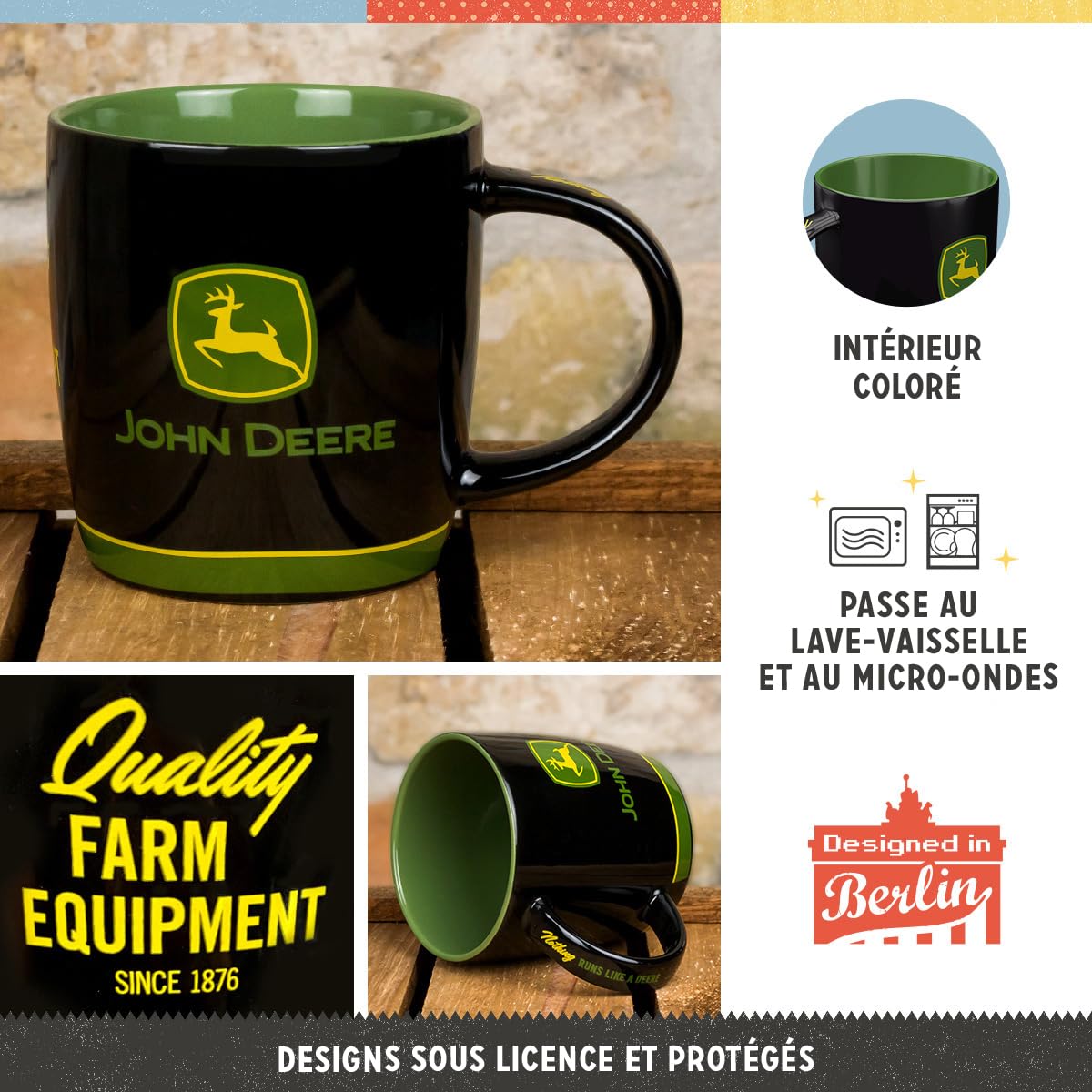Tasse Rétro Émail John Deere Quality Farm - Mug Camping 360ml Design Vintage