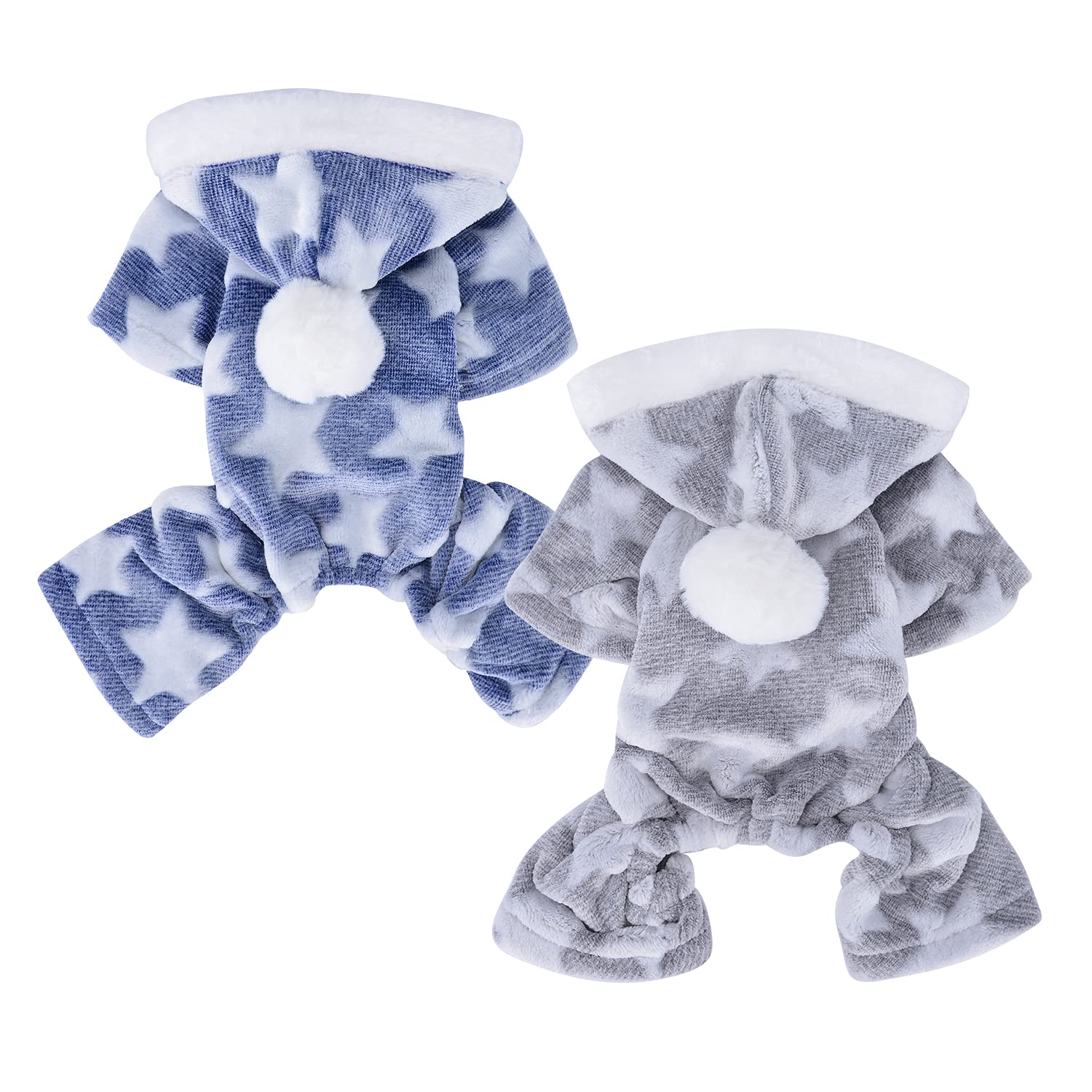 DaFuEn Dog Pajamas Medium Sized Dog Onesie Flannel Puppy Pjs Winter Warm Pet Sweater Hoodie Star Plush Doggy Jumpsuit Cat Onsie Outfit Apparel Coat 2 Pack (Small, Blue,Gray)