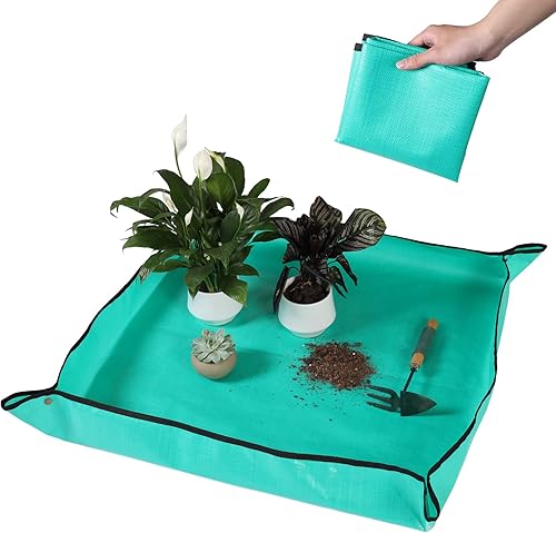 Tapete de trasplante para trasplante de plantas de interior y control de desorden, bandeja de polietileno de 29.5 x 29.5 pulgadas para plantas