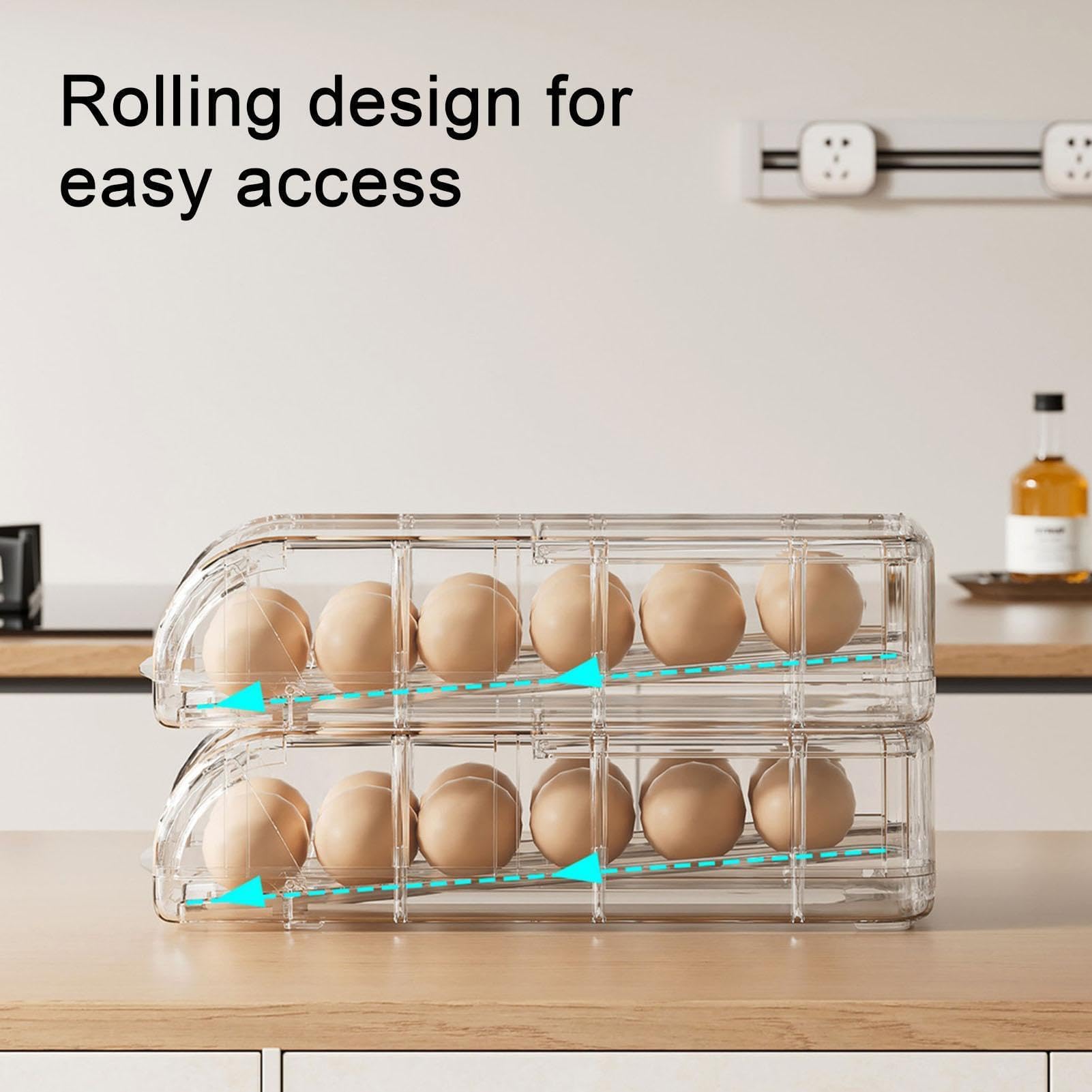 Organizador de huevos para frigorífico con función de enrollado automático, práctico almacenamiento de huevos para frigoríficos
