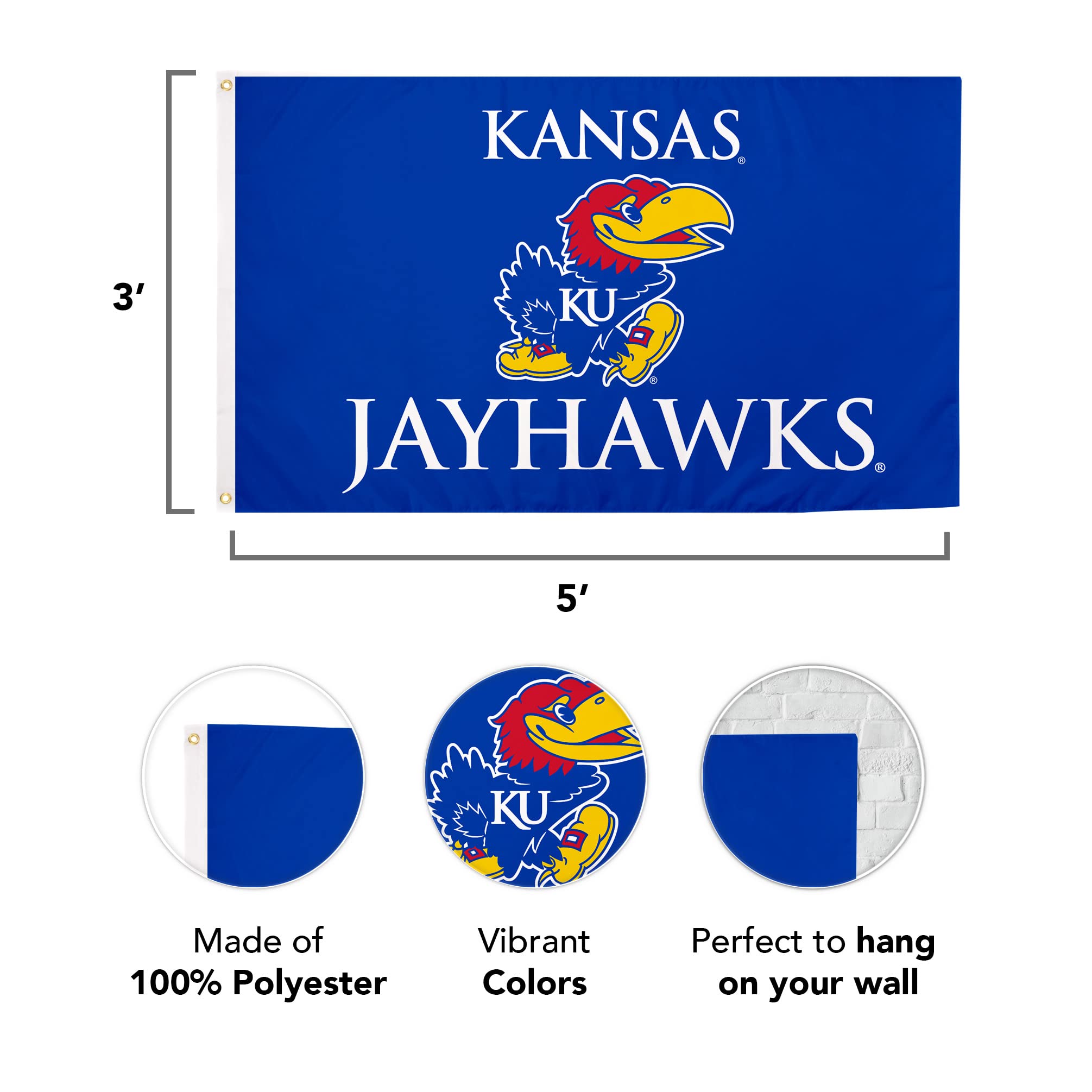 University Of Kansas Flagge 91x152 Cm | 100% Polyester Für Drinnen & Draußen
