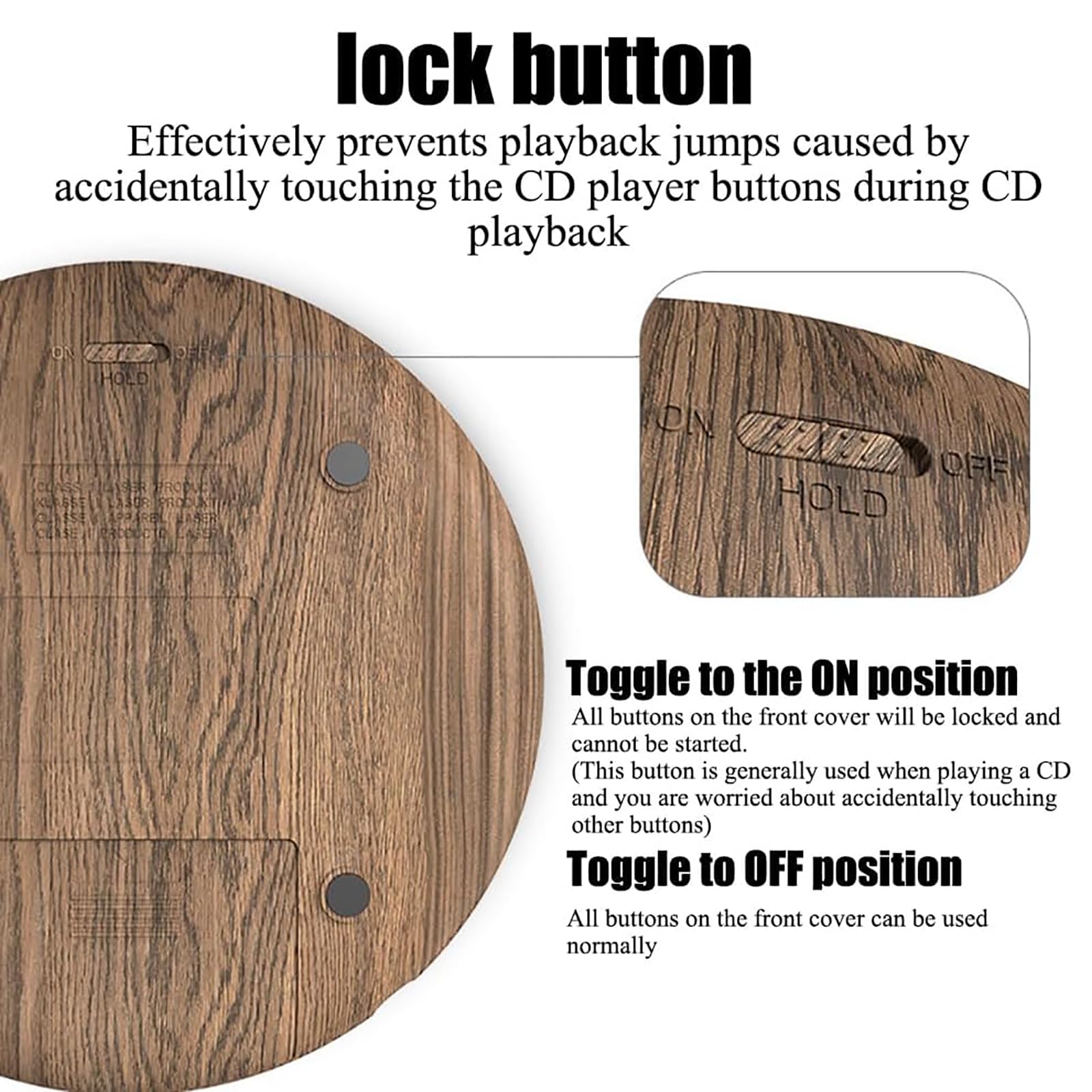 Lecteur CD Portable, Lecteur CD Bluetooth Rechargeable Avec Fonction Antichoc, Compatible CD-DA/MP3/WMA, Alimentation Multiple Et Format Compact, Idéal Pour La Décoration Intérieure, Le Bureau