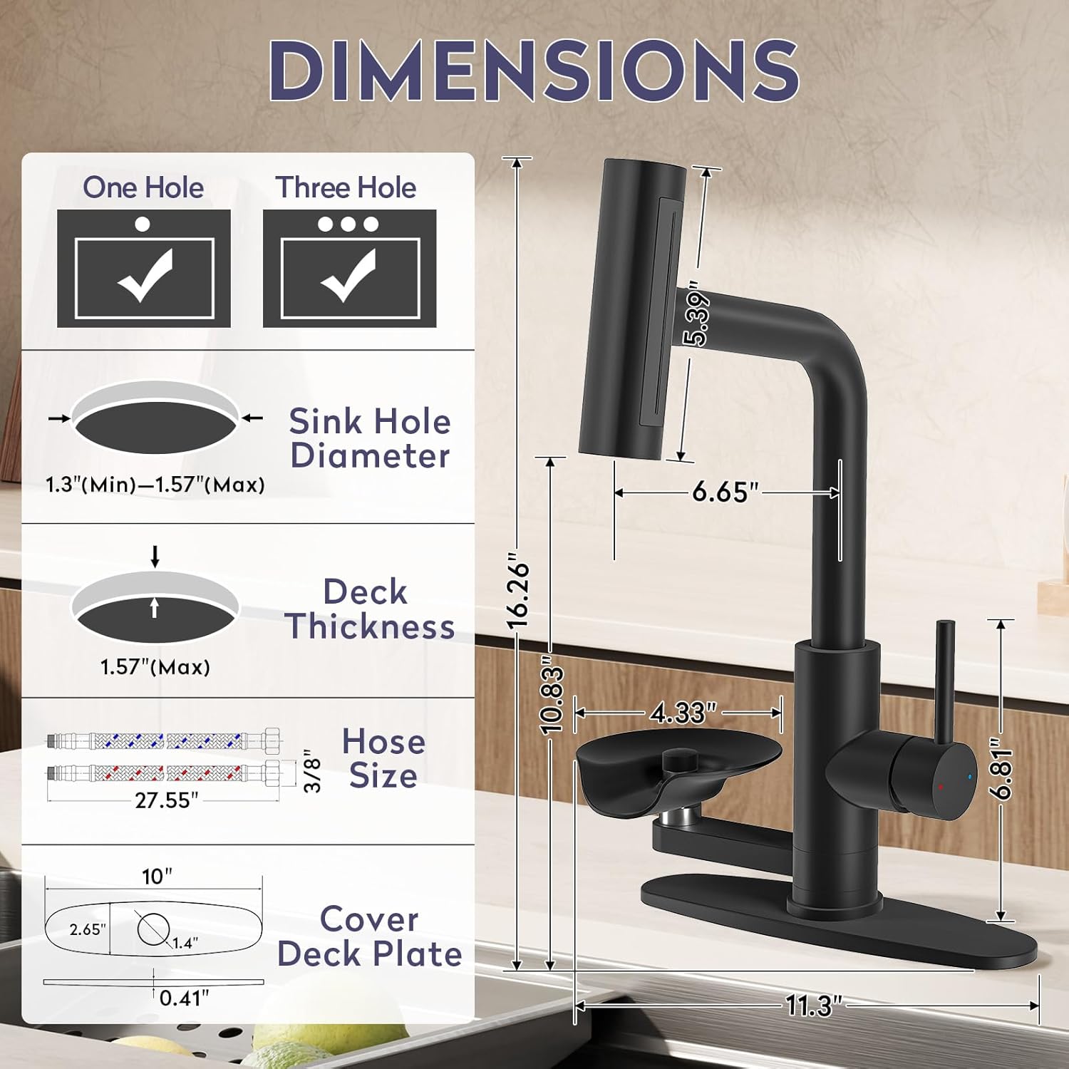 HOWUWEY Kitchen Faucet with Pull Down Sprayer & Cup Washer, Glass Rinser Faucet for Kitchen Sink, Single Handle Waterfall 1 or 3 Hole Tap for Bar Sink Farmhouse Camper Laundry Rv (Black)