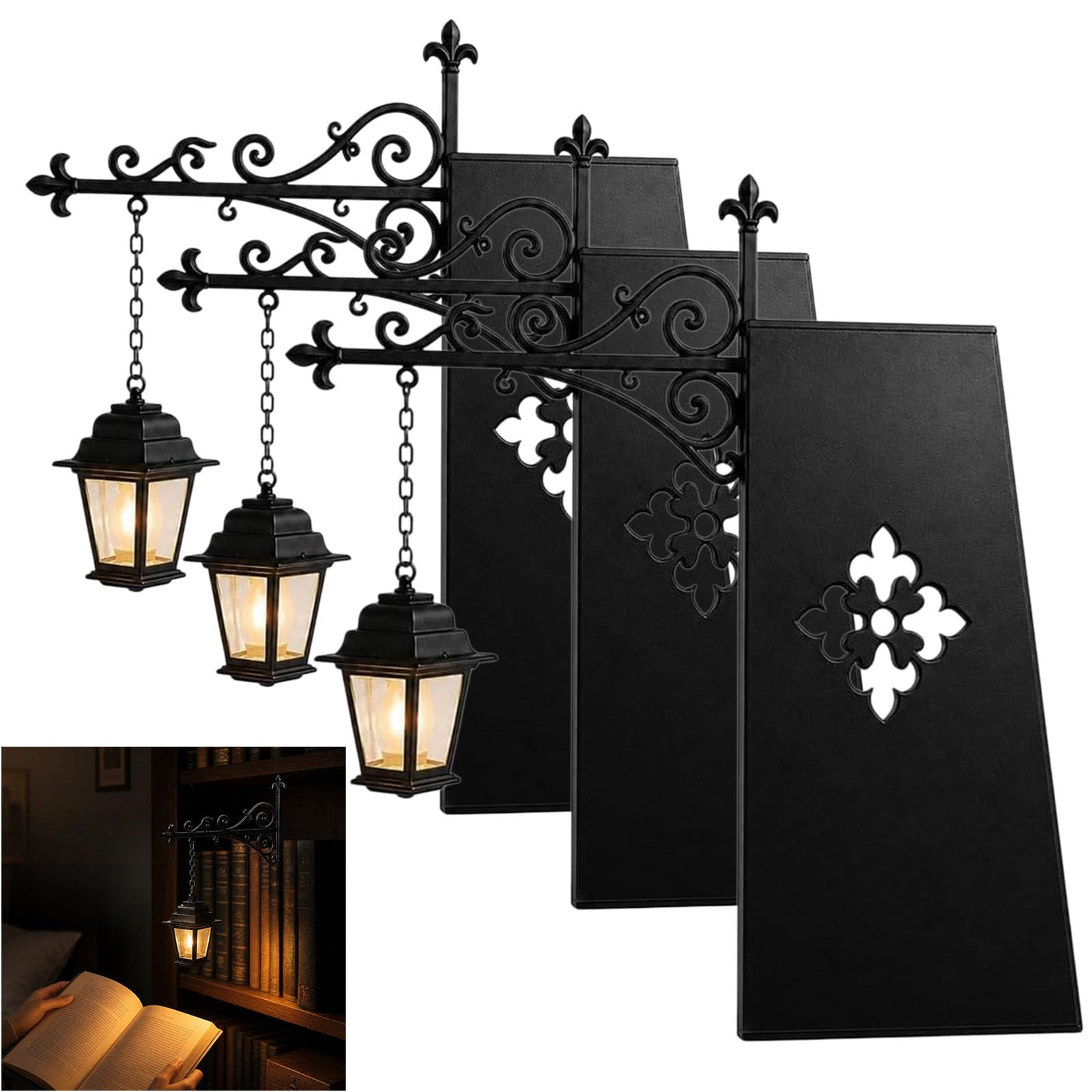 zoocco Library Lantern Mini Bookshelf Lamp, Cordless Portable Vintage Book Nook Light, Cozy Reading Nook Decor, Gothic Cottage Core Fantasy Accent Lamp (3 PCS)