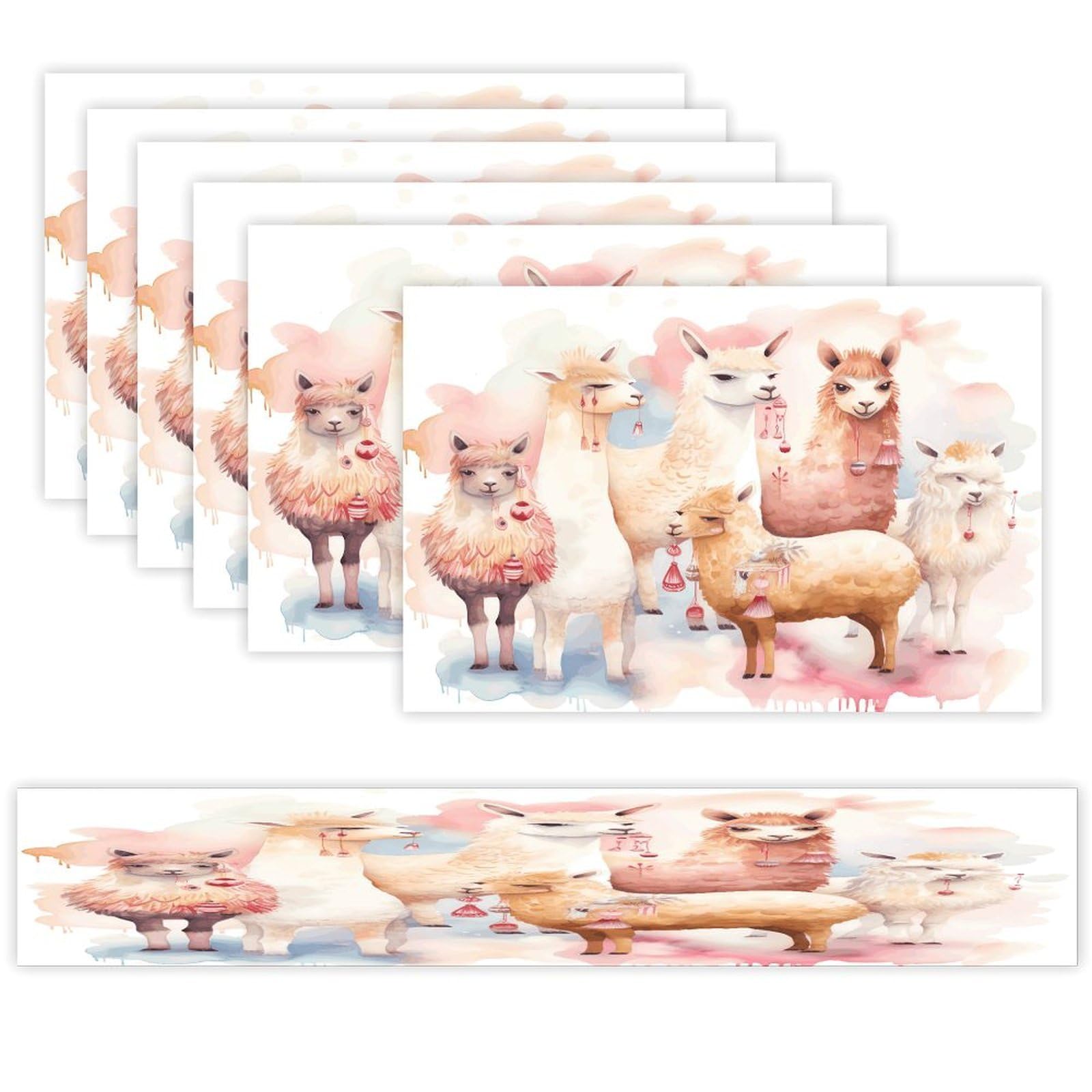 Alpaca2 Table Runner and Placemats Set of 6 Wipe Clean Heat Resistant Table Mat with Table Runner Decorations Flax Linen Place Mat Set for Home Kitchen Party Supplies