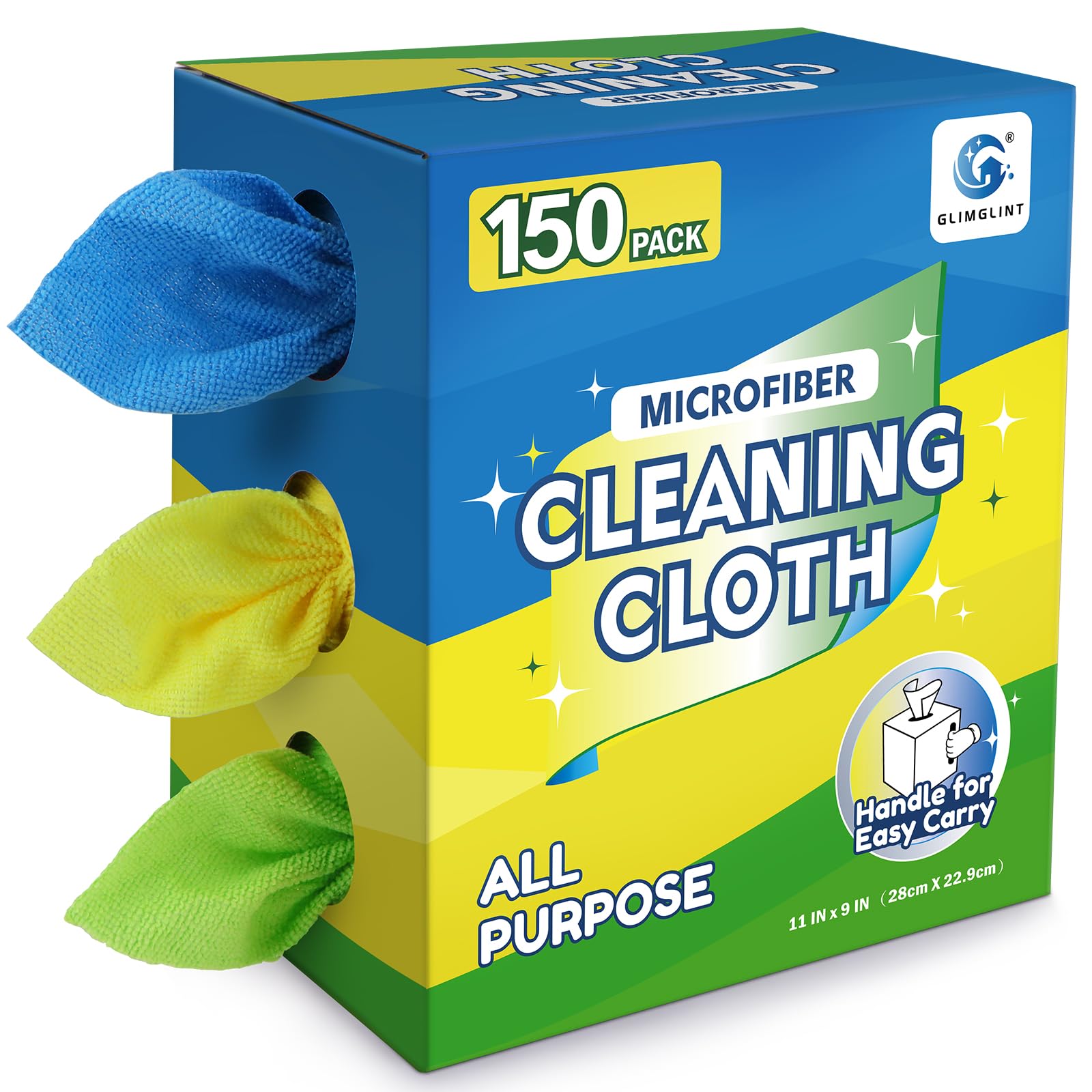 GLIMGLINT Microfiber Cleaning Cloth 150 Pack, Reusable Paper Towels 11 x 9