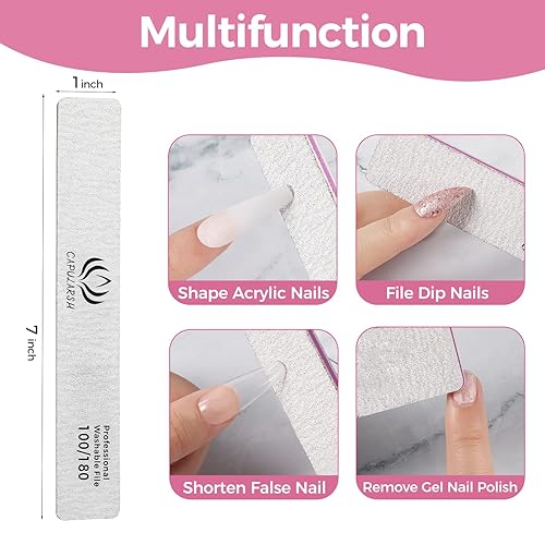Miniatura 3 de 18 limas de uñas acrílicas – Capularsh 100/180 Grit Professional Double Side Emery Boards, lima de uñas gruesas reutilizables para inmersión de gel
