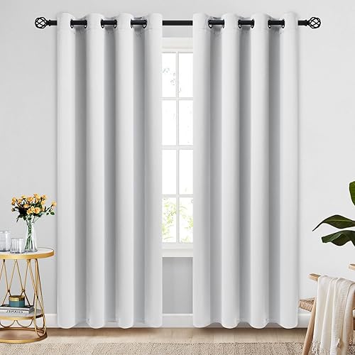 Miniatura 1 de COSVIYA Cortinas de oscurecimiento de habitación con ojales de 90 pulgadas de largo, poliéster grueso, bloqueo de luz, aislamiento térmico, cortinas