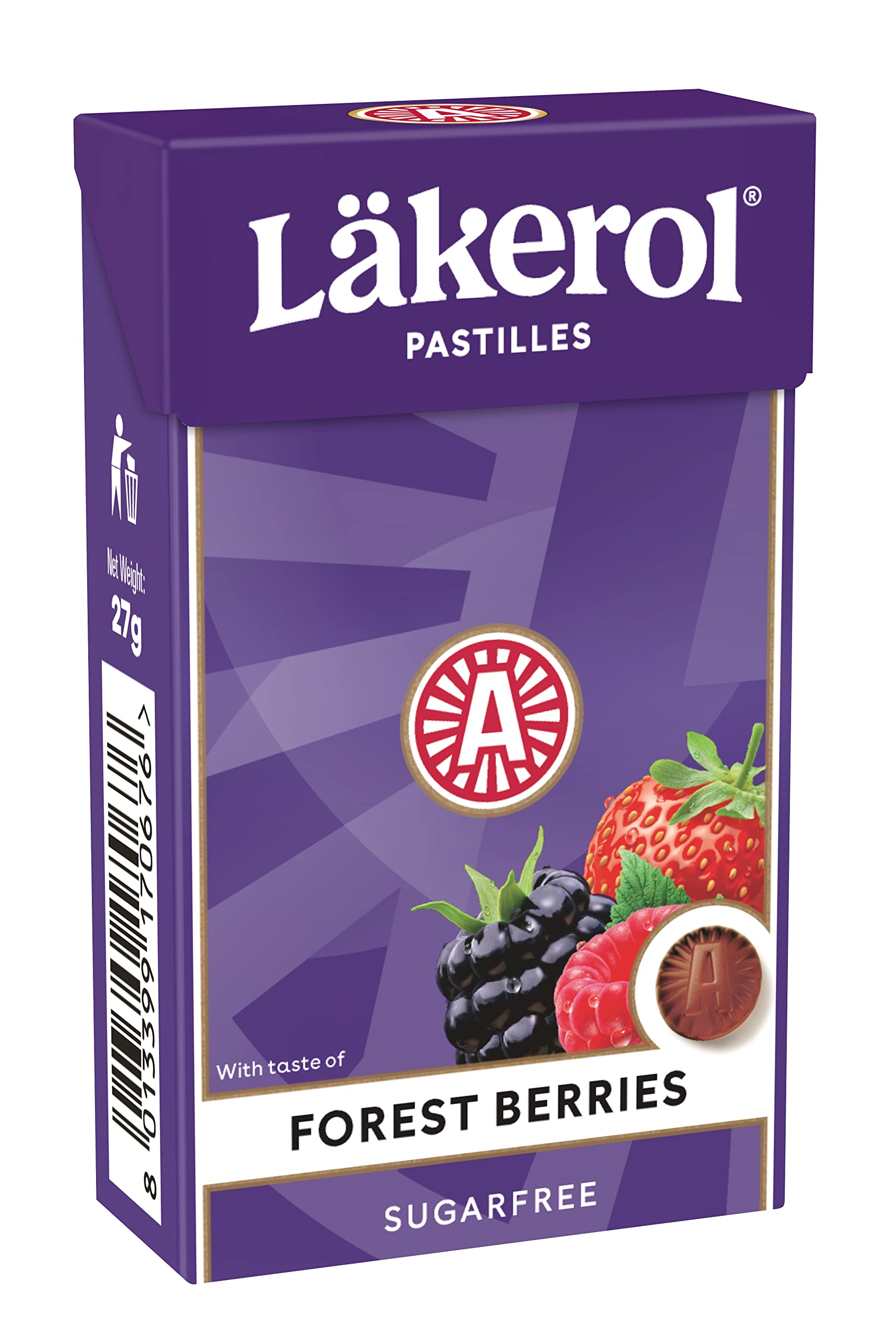 Lakerol sugar free mint gummy pastilles|Oral throat soothing mouth freshener| Swedish fruity soft lozenges | No artificial flavour & colour|100% Veg|Forest berry- 27g*3