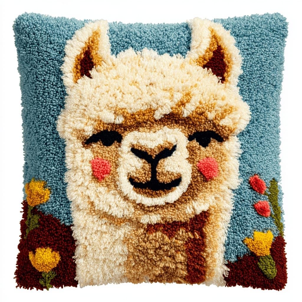 AxiangziK Latch Hook Cushion Kits,Alpaca DIY Needlework Pillow Cover Cushion Rug Making Kit,17X17Inch Handmade Embroidery Kits, Decorative Throw Pillow Cover for Sofa Cushions, Bedroom Decor