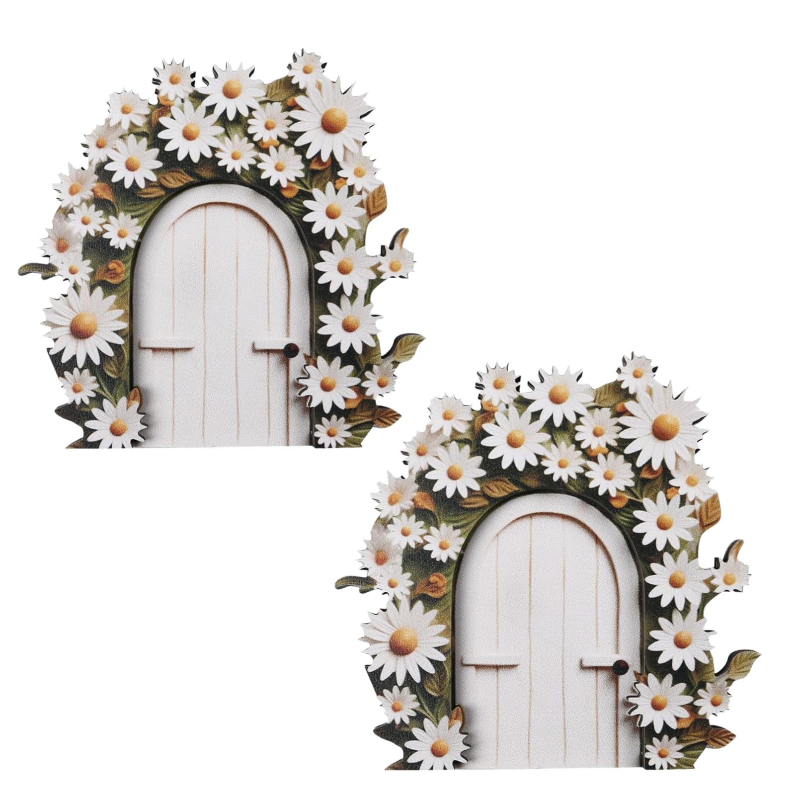 2Pcs White Daisy Frame Fairy Doors - Tree Stump Decor, Fairy Door and Windows for Trees Glow in The Dark Fairies Doors Miniature Garden Accessories for Wall Trees Garden Outdoor Decor with Stump