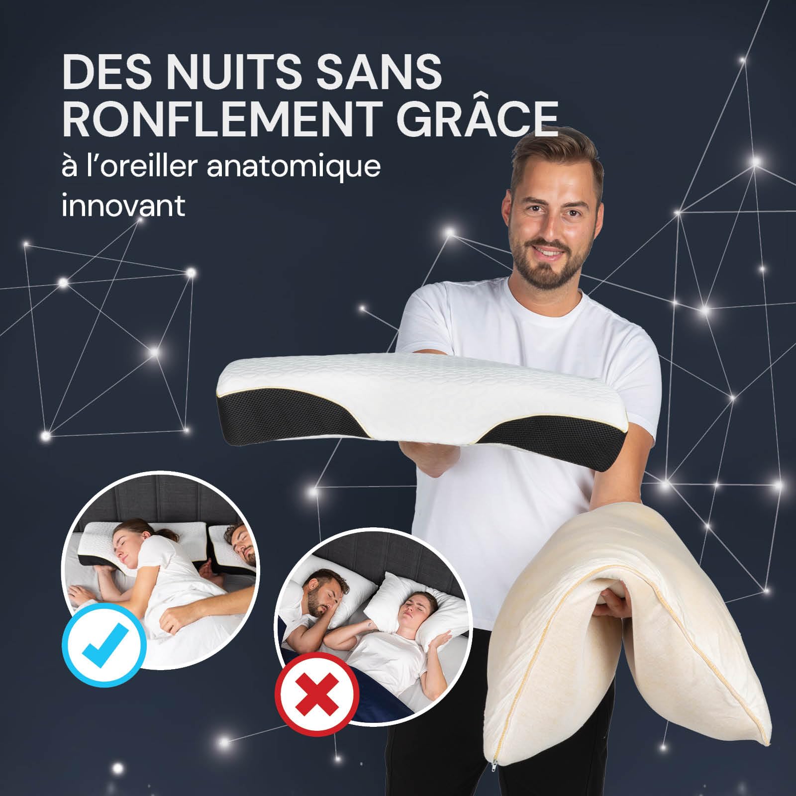 Vitapur MemoSilver Ionity Coussin anti-ronflement révolutionnaire pour le confort de sommeil avec stimulation hygiénique grâce aux ions d'argent