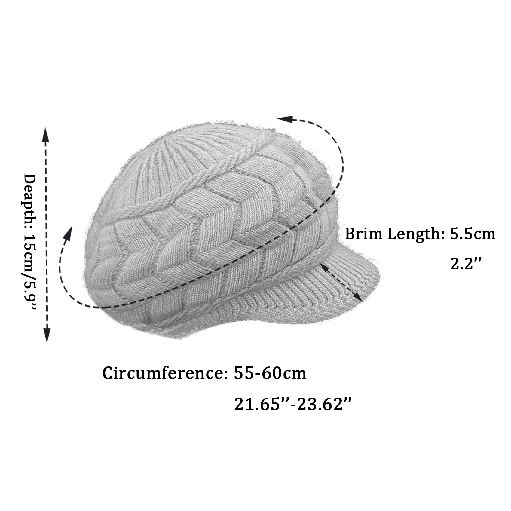 WS-H1 - Gorro de lana con forro polar cálido para mujer, gorro de punto con visera, para nieve, esquí, clima frío, invierno