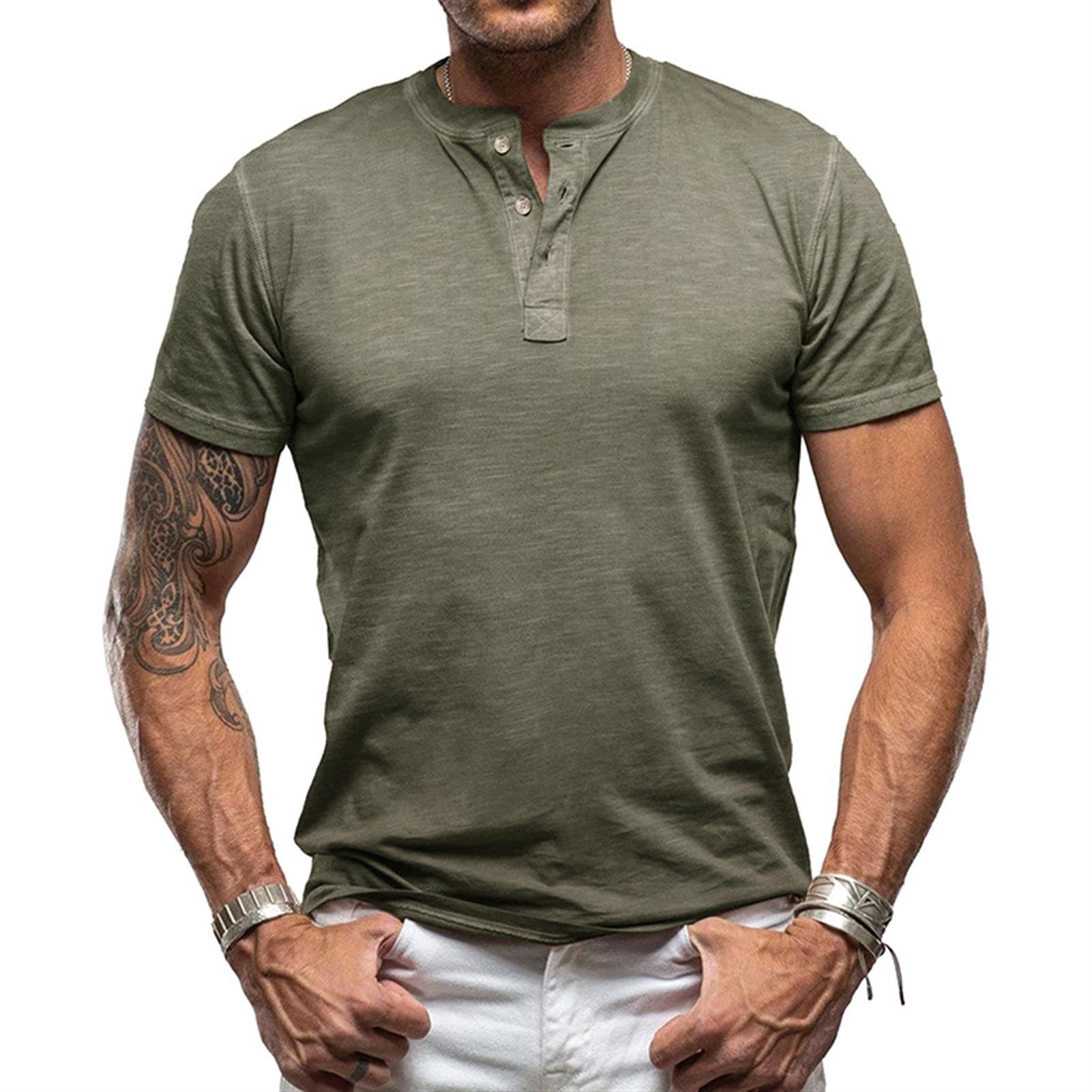 hixswnu Mens Henley Kurzarm T-Shirt Casual Slim-fit Front Placket Basic Rundhals Pullover Shirt Tops