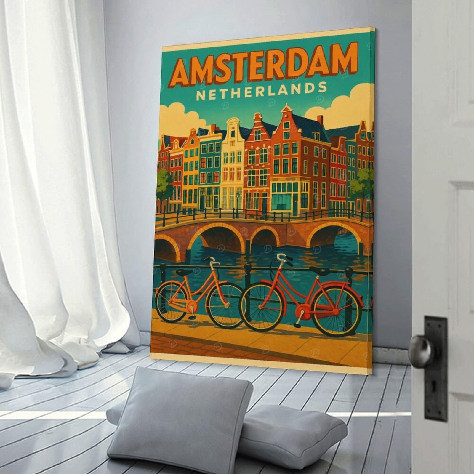 Junmoney Amsterdam Netherlands Travel Canvas Wall Picture, 20x30inch(50x75cm), for Bedroom Walls, Guest Spaces Or Lounges, Stylish Decor for A Restful Room Update