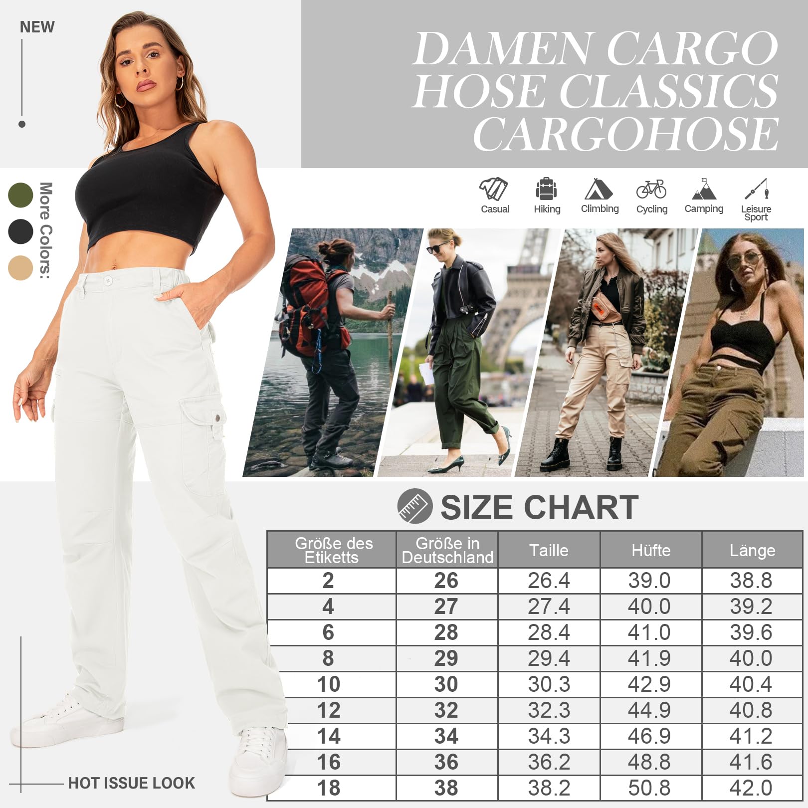 yeyity Pantalon cargo/de randonnée/d'extérieur/de jogging/de travail/de trekking, militaire, multi-poches, en coton, coupe décontractée, streetwear, pour femme