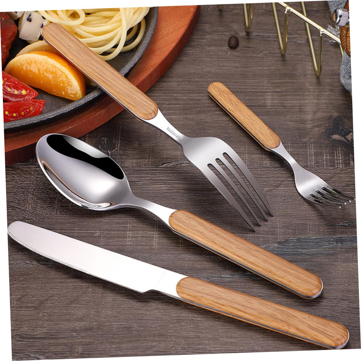 Besteckset Langlebig und Spülmaschinenfest aus Edelstahl mit Holzgriff 4 Stück Retro Küchenbesteck als Einweihungsgeschenk