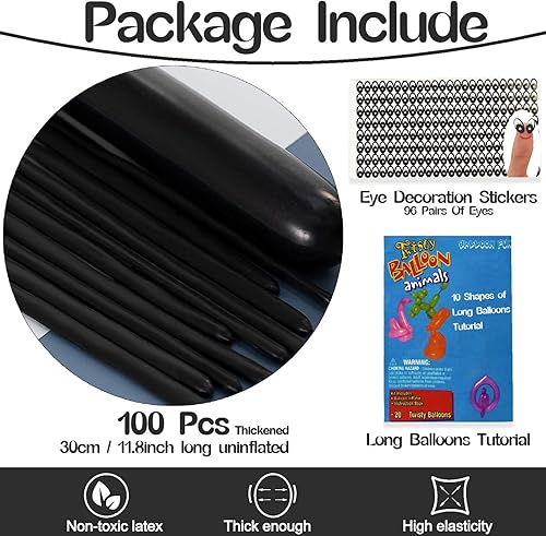 Miniatura 2 de 260 globos negros, gruesos, paquete de 100 globos largos torcidos y delgados para arco de globos, animales, payasos, niños, fiesta de cumpleaños,