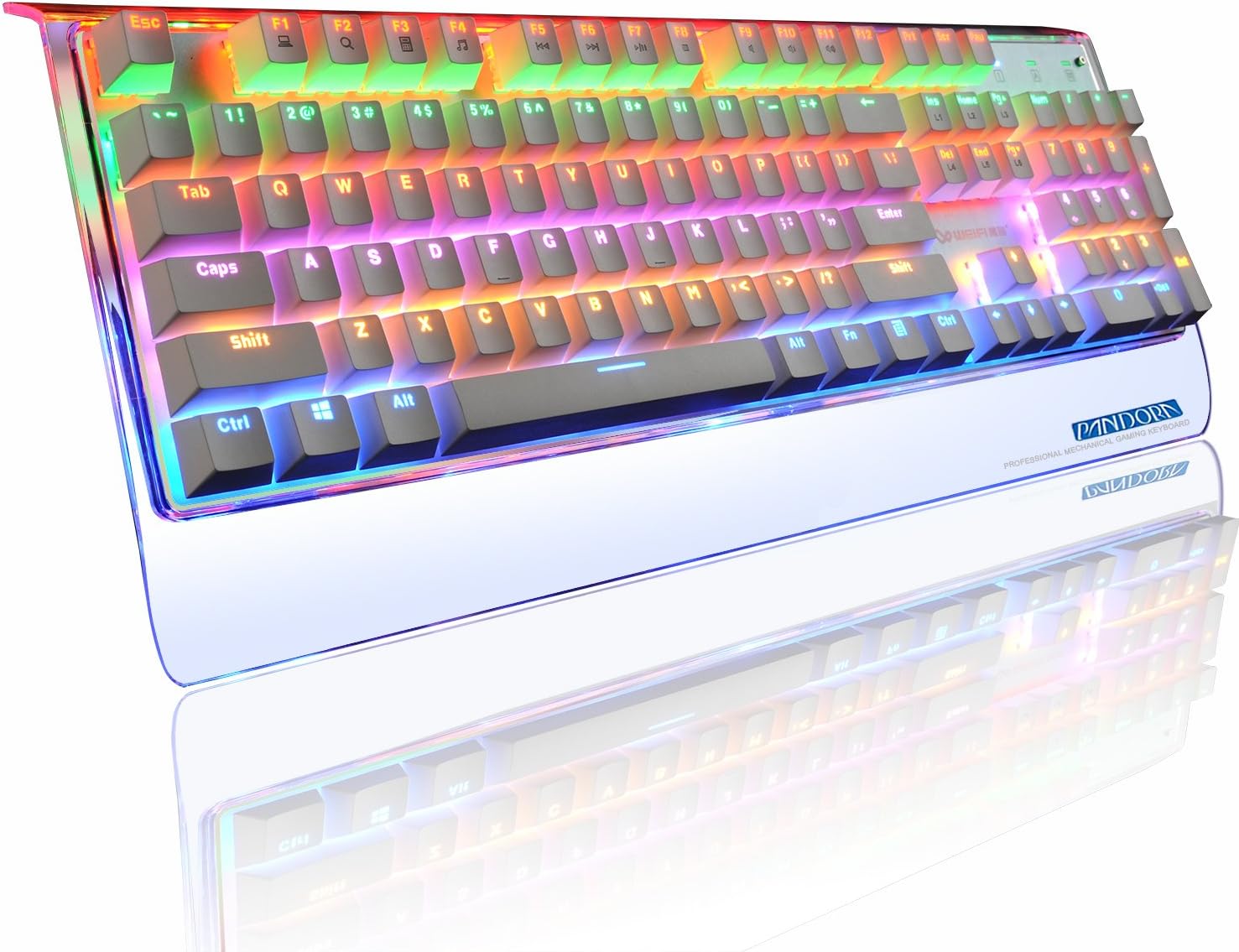 Reetec Rainbow Backlit 104 Keys Waterproof USB Wired Mechanical PC Gaming Computer Keyboard with Blue Switches