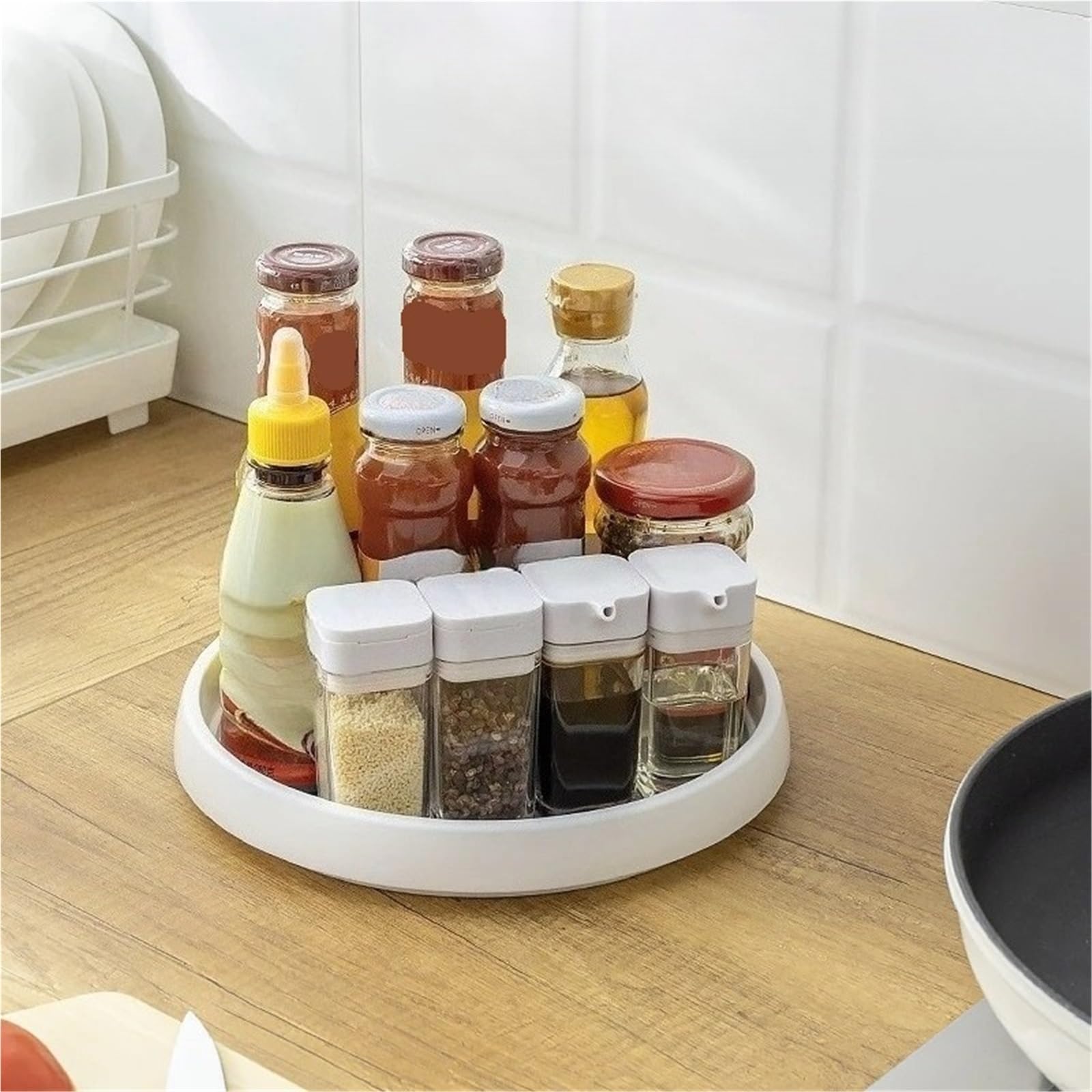 Estante giratorio antideslizante for condimentos de cocina, 2 unidades, for almacenamiento vajilla, redondo, multiusos para Nevera, Cocina(3.5x30cm)