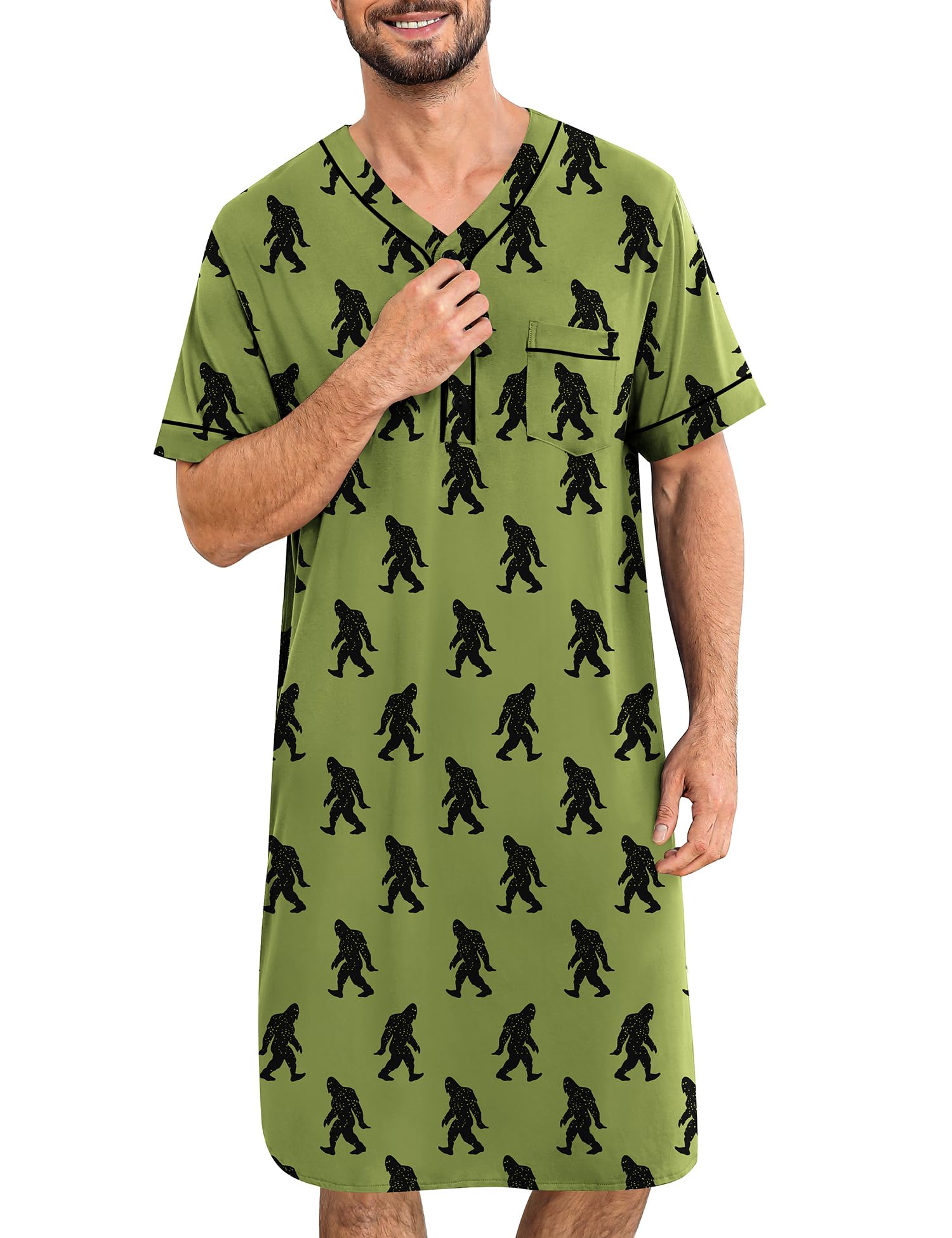SWOMOG Mens Nightgown Short Sleeve Lounge, Sleep Henley Shirt Pajama Big &amp; Tall Nightshirt Comfy Nightwear M-3XL