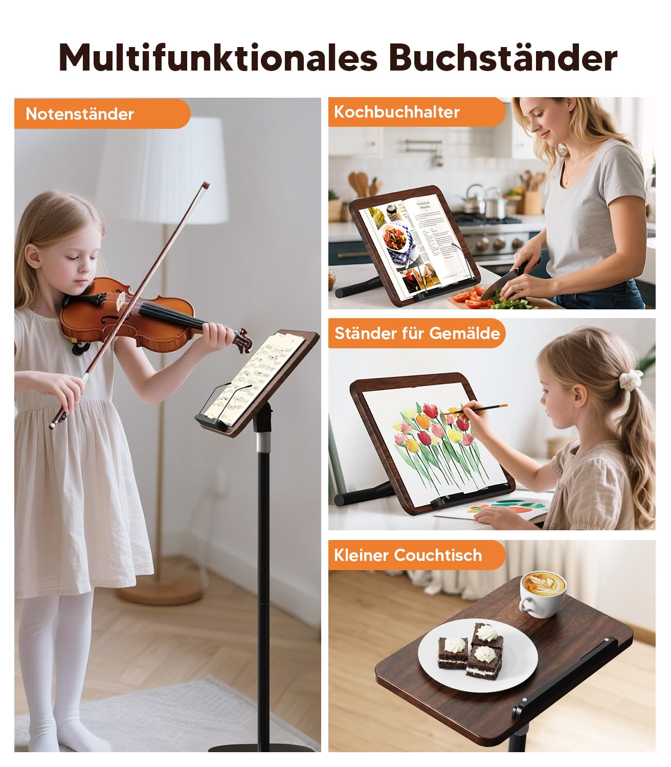 2 in 1 Buchständer Book Stand Höhenverstellbarer Buchhalter für Boden/Tisch mit XXL-Platte 180°-Neigung Leseständer Notenständer Laptophalter Rutschfeste Basis für Kinder & Erwachsene