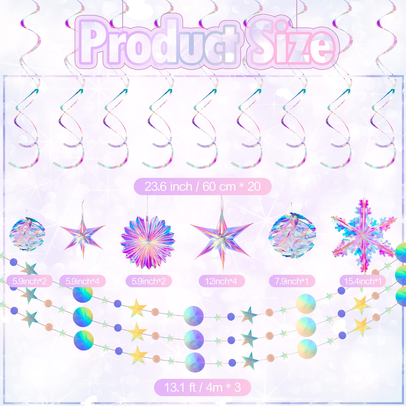 Lot De 3 Boules Irisées Nid D'Abeille à Suspendre – Décorations Plafond Holographiques Pailletées 15cm 20cm 25cm – Noël, Anniversaire, Fête